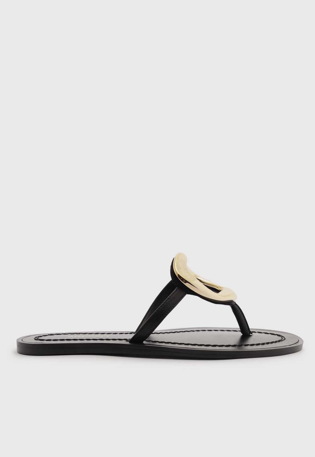 Rasteira Aberta Arezzo Detalhe Metálico Preta