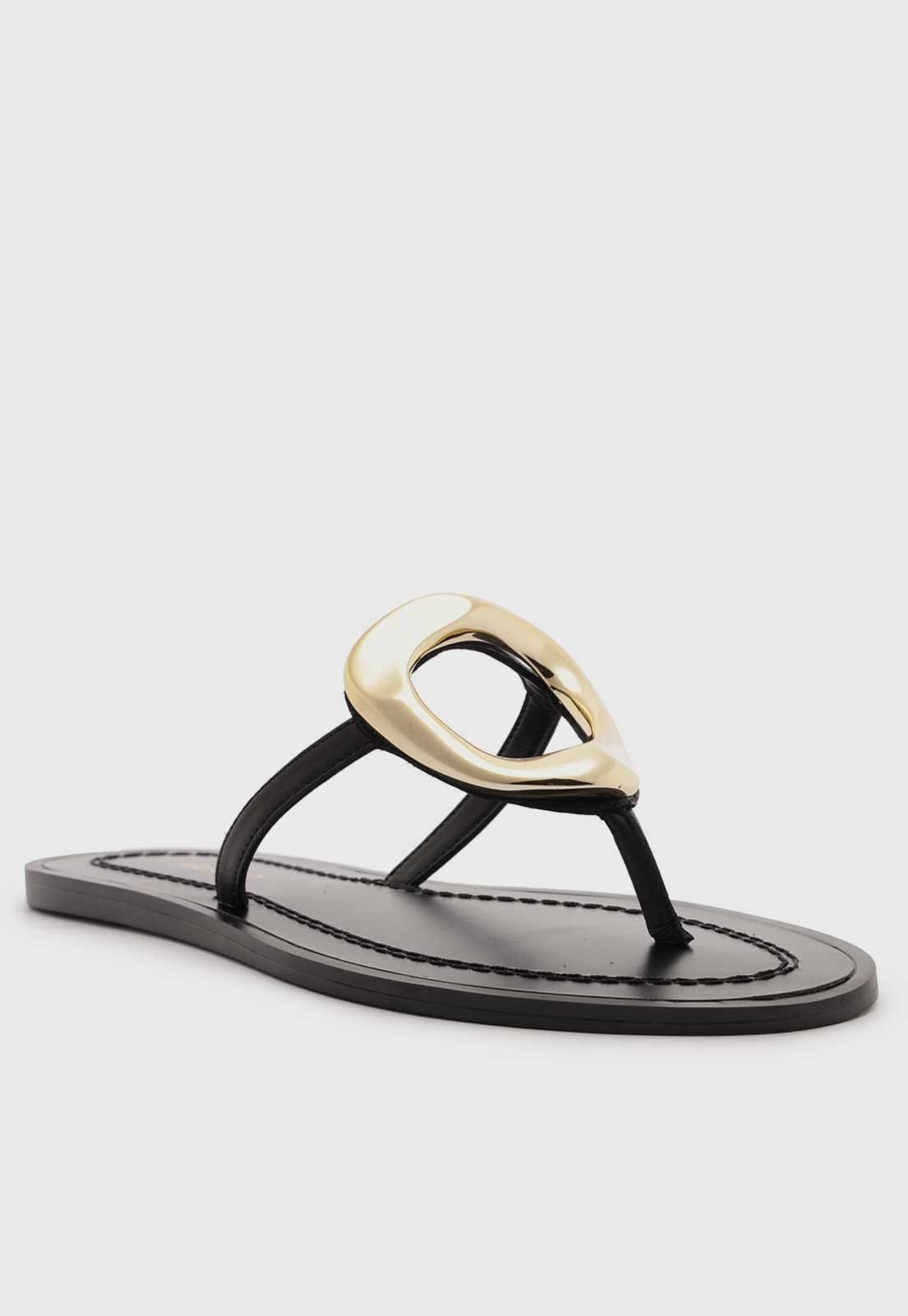 Vista 2 Rasteira Aberta Arezzo Detalhe Metálico Preta Arezzo preto