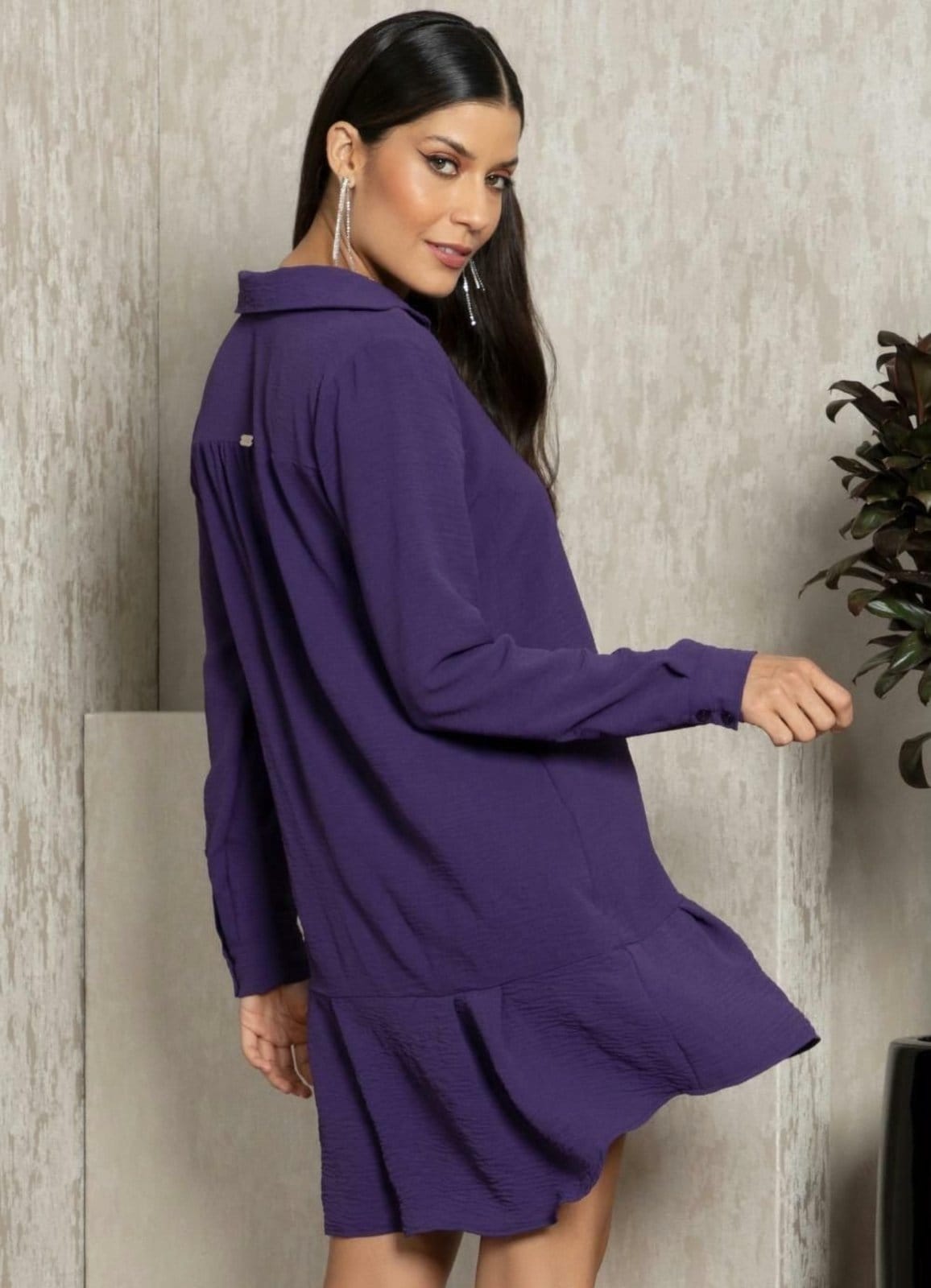 Vista 2 Vestido Chemise Crepe Plano Quintess roxo