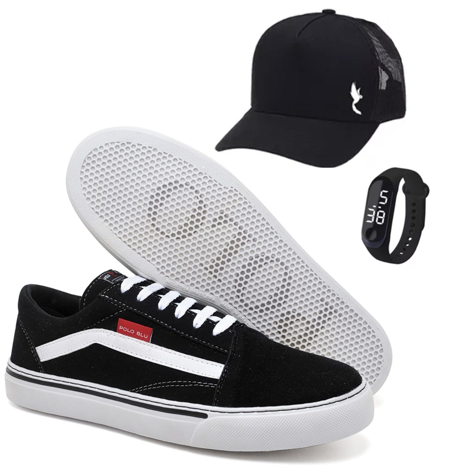 Tenis sapatenis Polo Blu acompanhado Bone e relógio digital do 37 ao