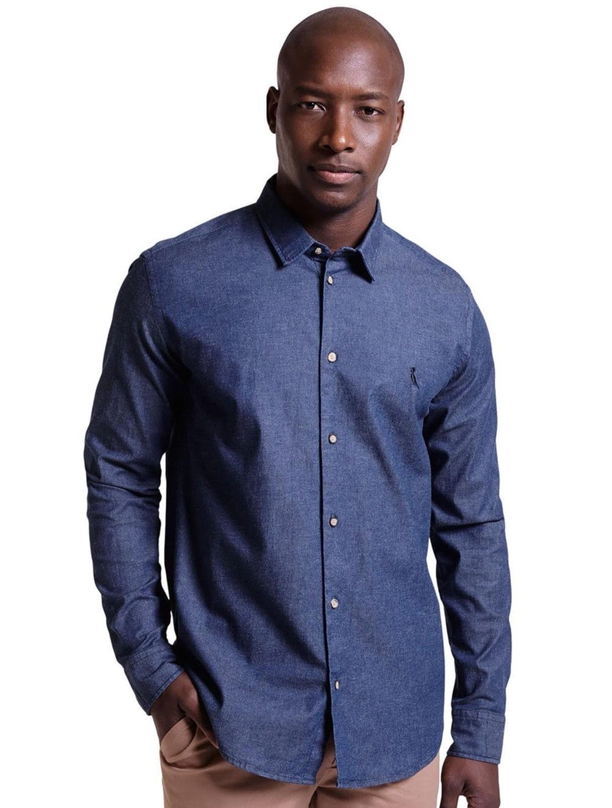 Camisa Reserva Masculina Casual Enxuto Jeans Índigo