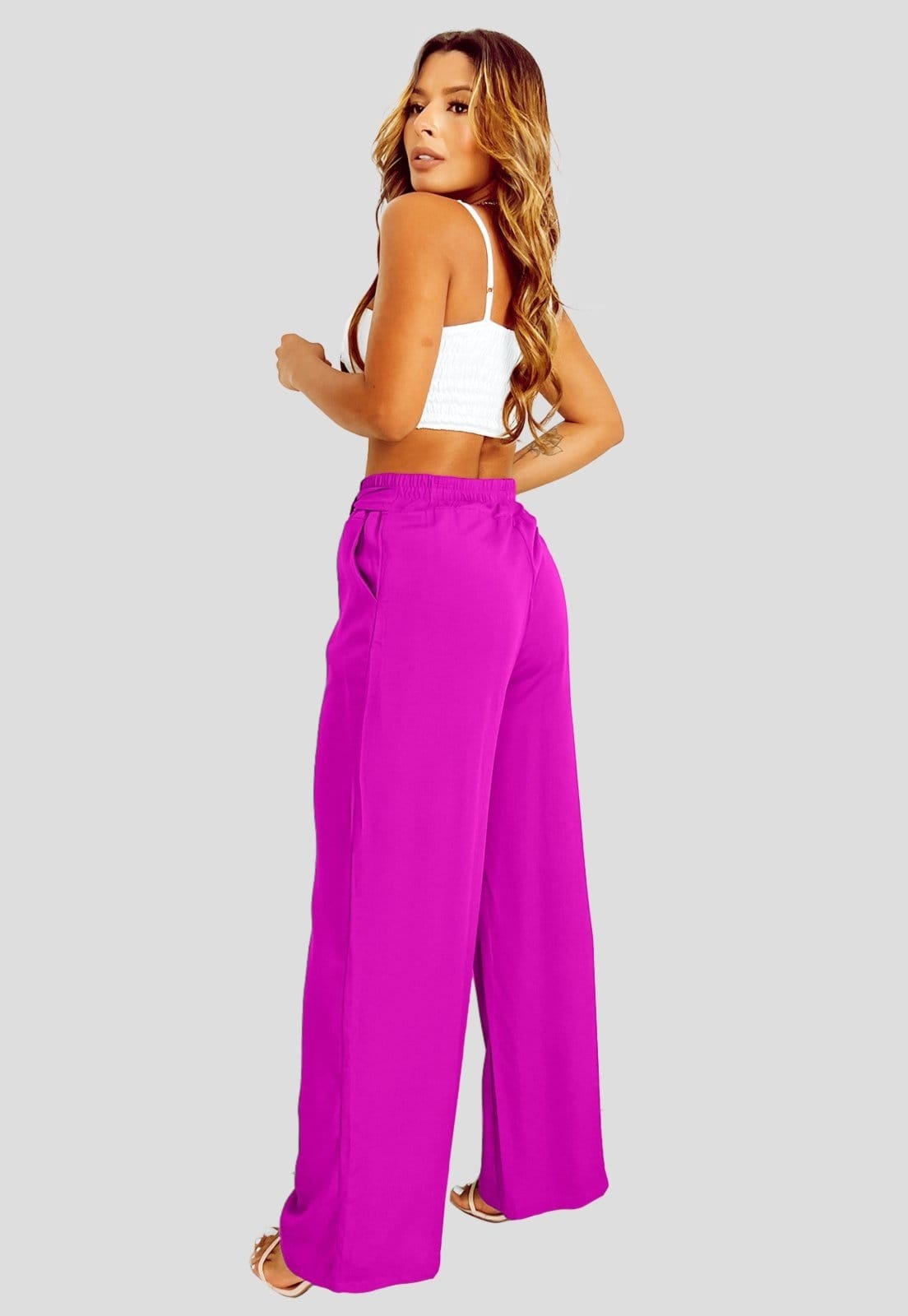 Vista 2 Calça Clochard Pantalona Malha Viscose NSTORE Moda Verão NSTORE lilás