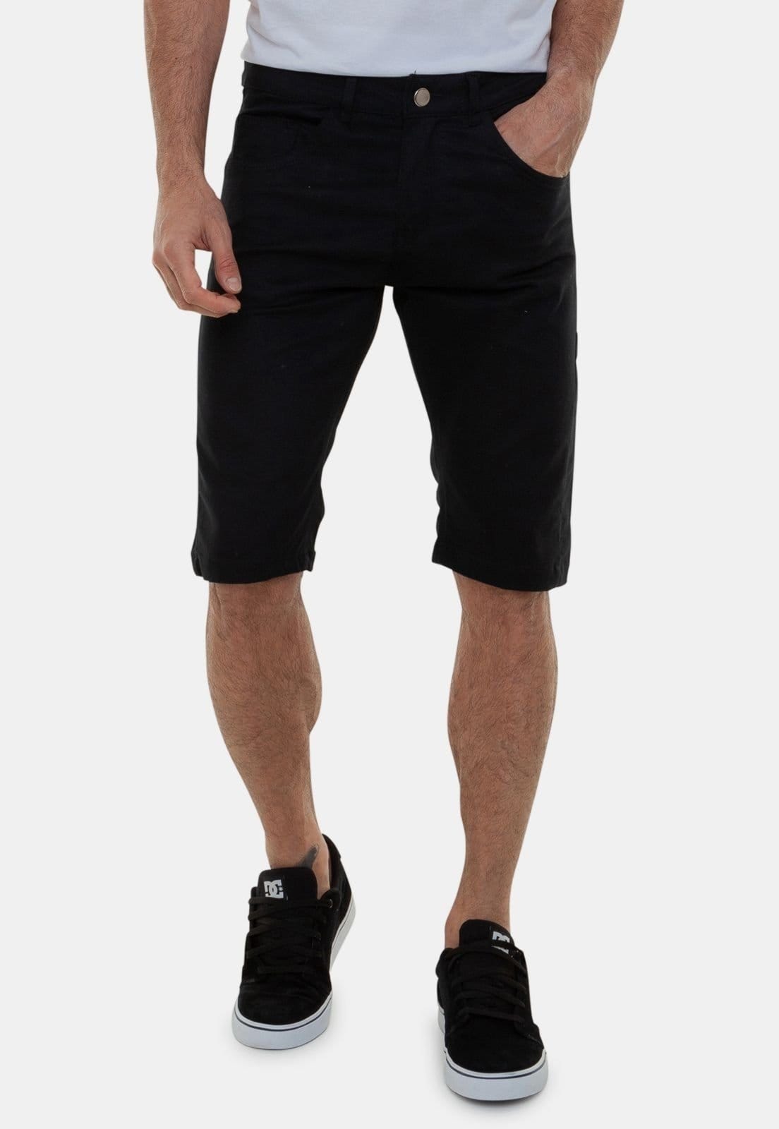 Bermuda Sarja Masculina Tradicional Básica Preta Napoli