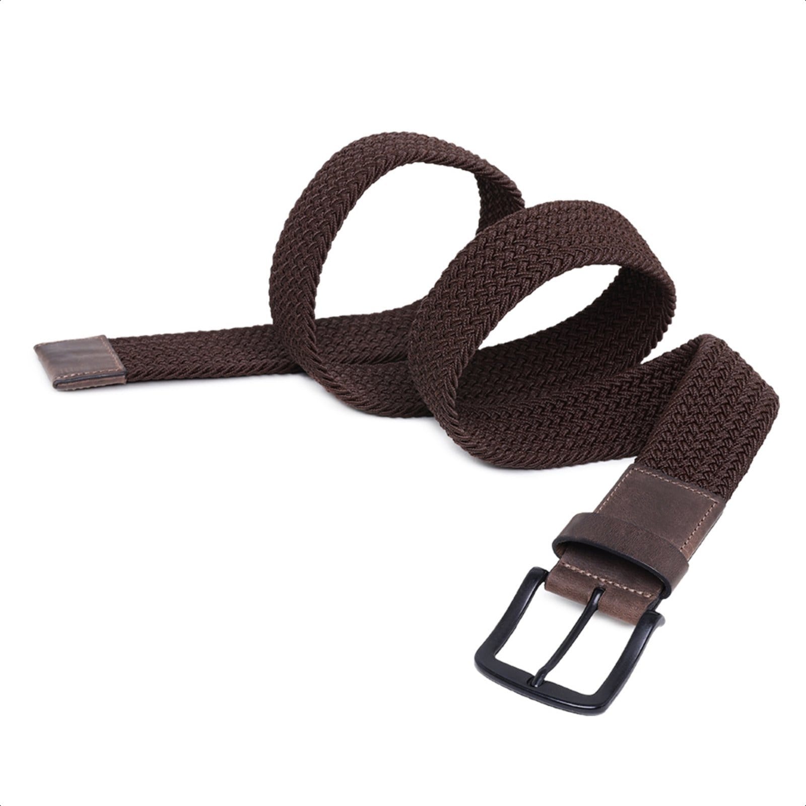 Vista 2 Cinto Masculino Esportivo De Couro e Elastico Casual Trançado CARMELO SHOES marrom