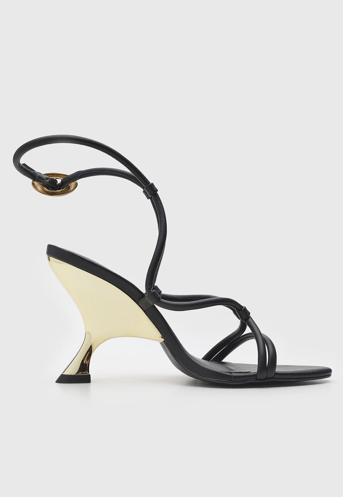 Vista 2 Sandália Feminina Lança Perfume Salto Médio Geométrico Preta Lança Perfume preto