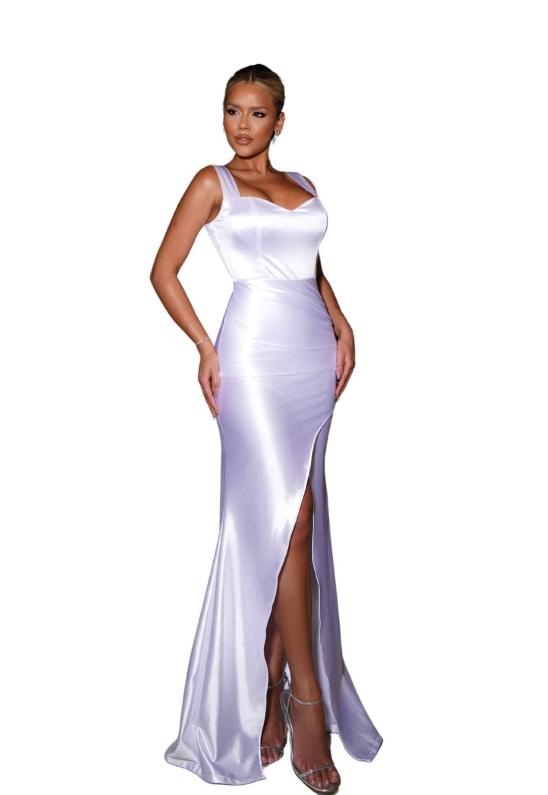 Vista principal Vestido Longo Tubinho Sereia Noivas Noivado Casamento Améllyta Cia do Vestido branco