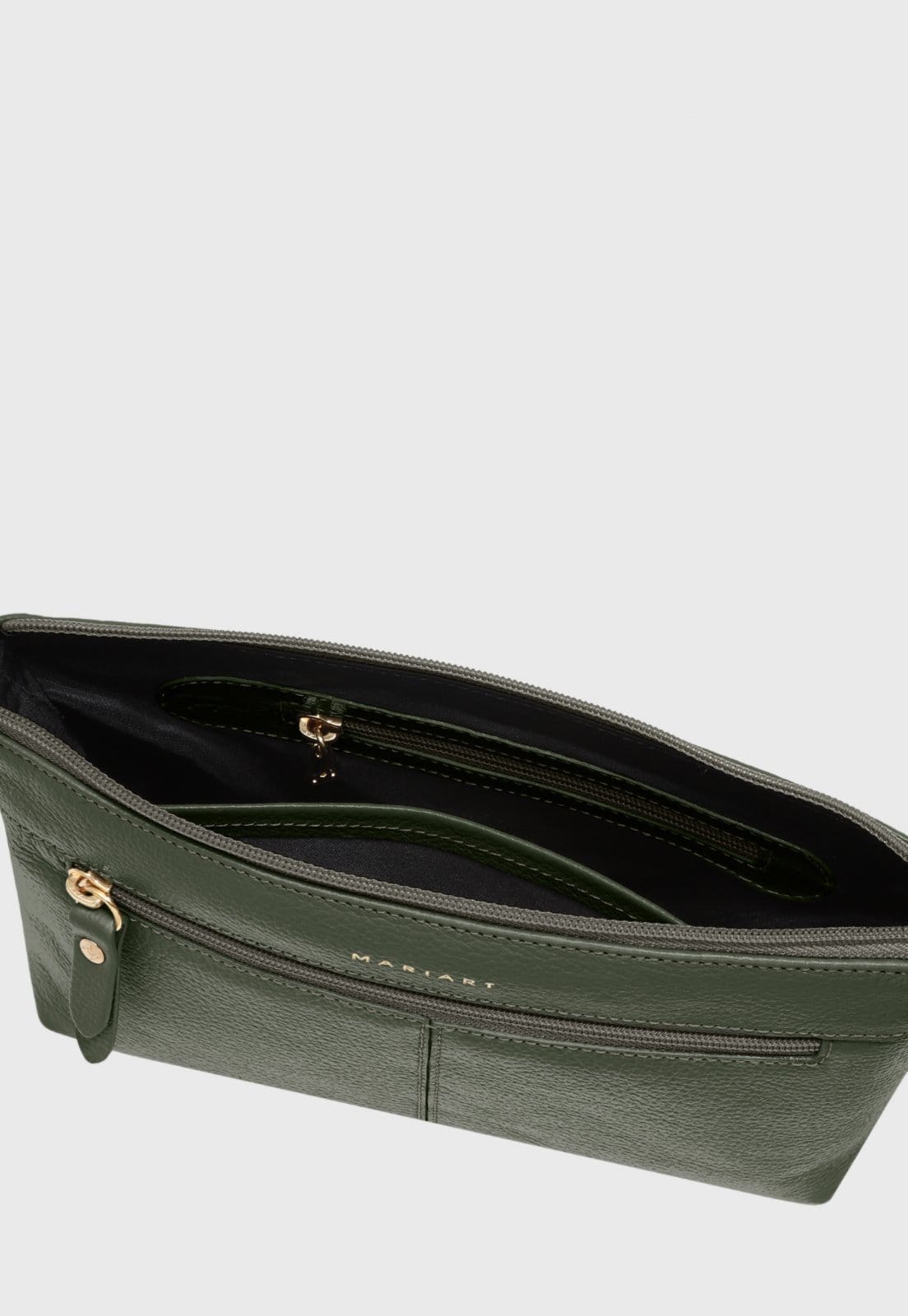 Vista 2 Bolsa Transversal Couro Mariart Cipozinho Army Mariart verde militar