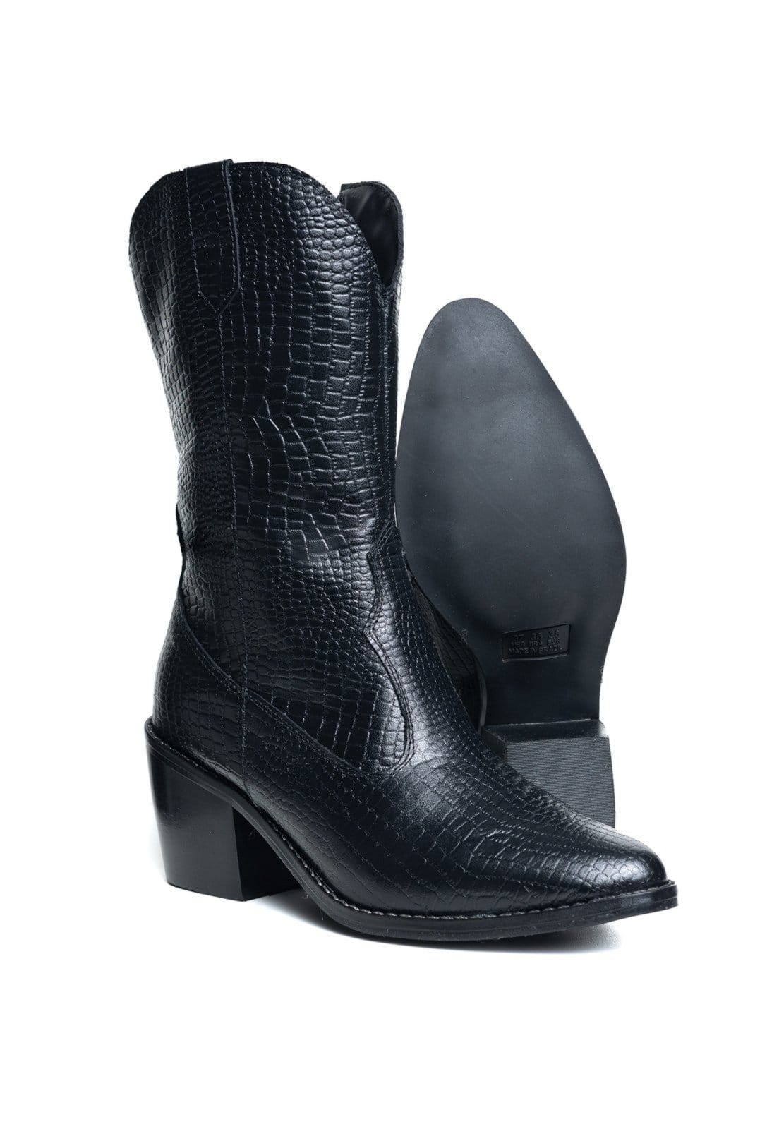 Vista 2 Bota Western Texana Bico Fino Country Couro Croco TELLINI STORE preto