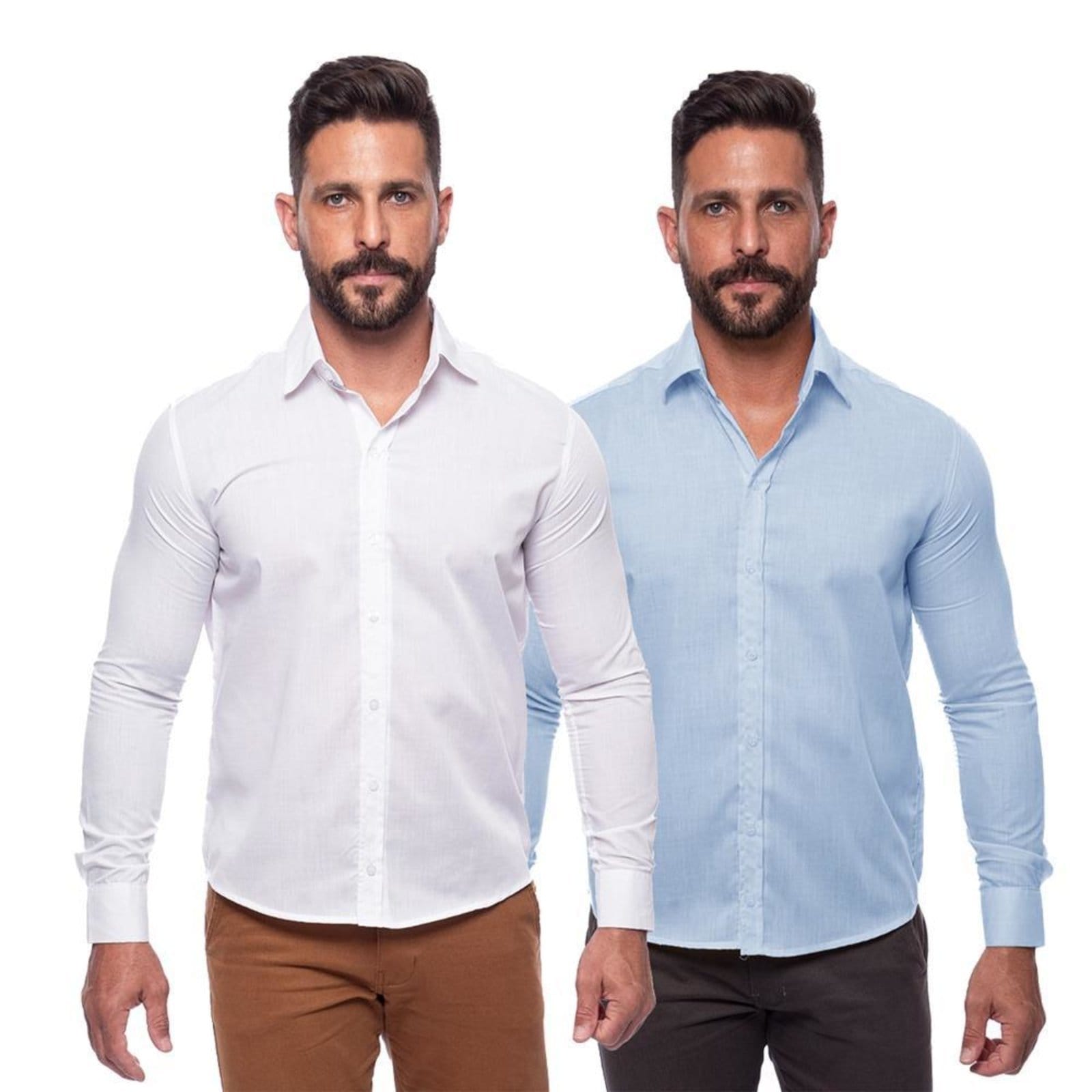 Kit Camisa Social Masculina Manga Longa Slim 2 Peças Claro