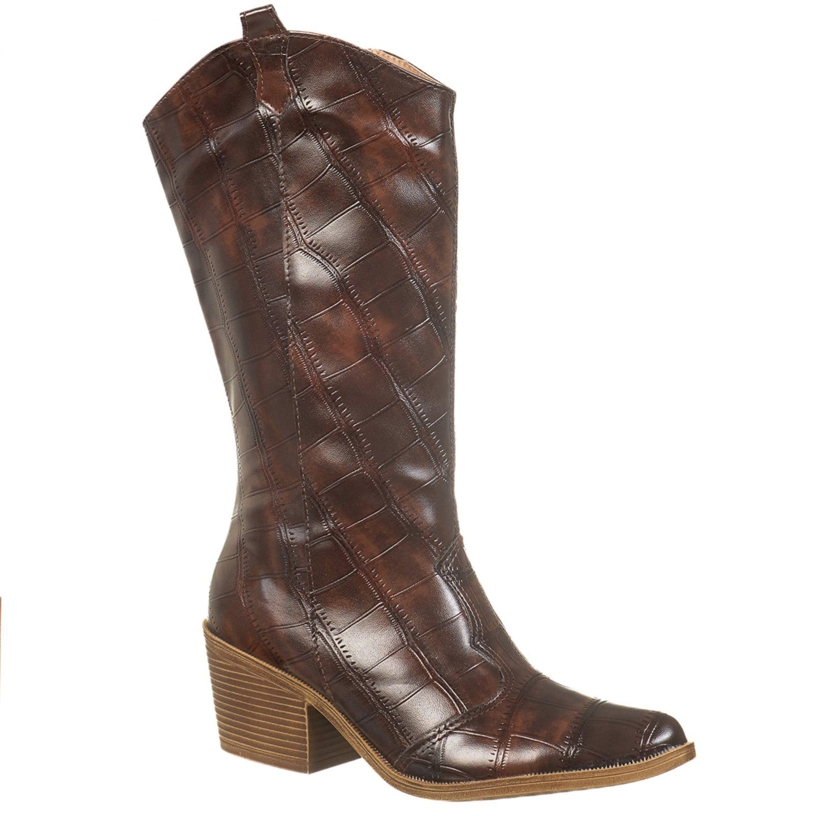 Bota Texana Feminina Via Birigui Western Croco Cano Médio