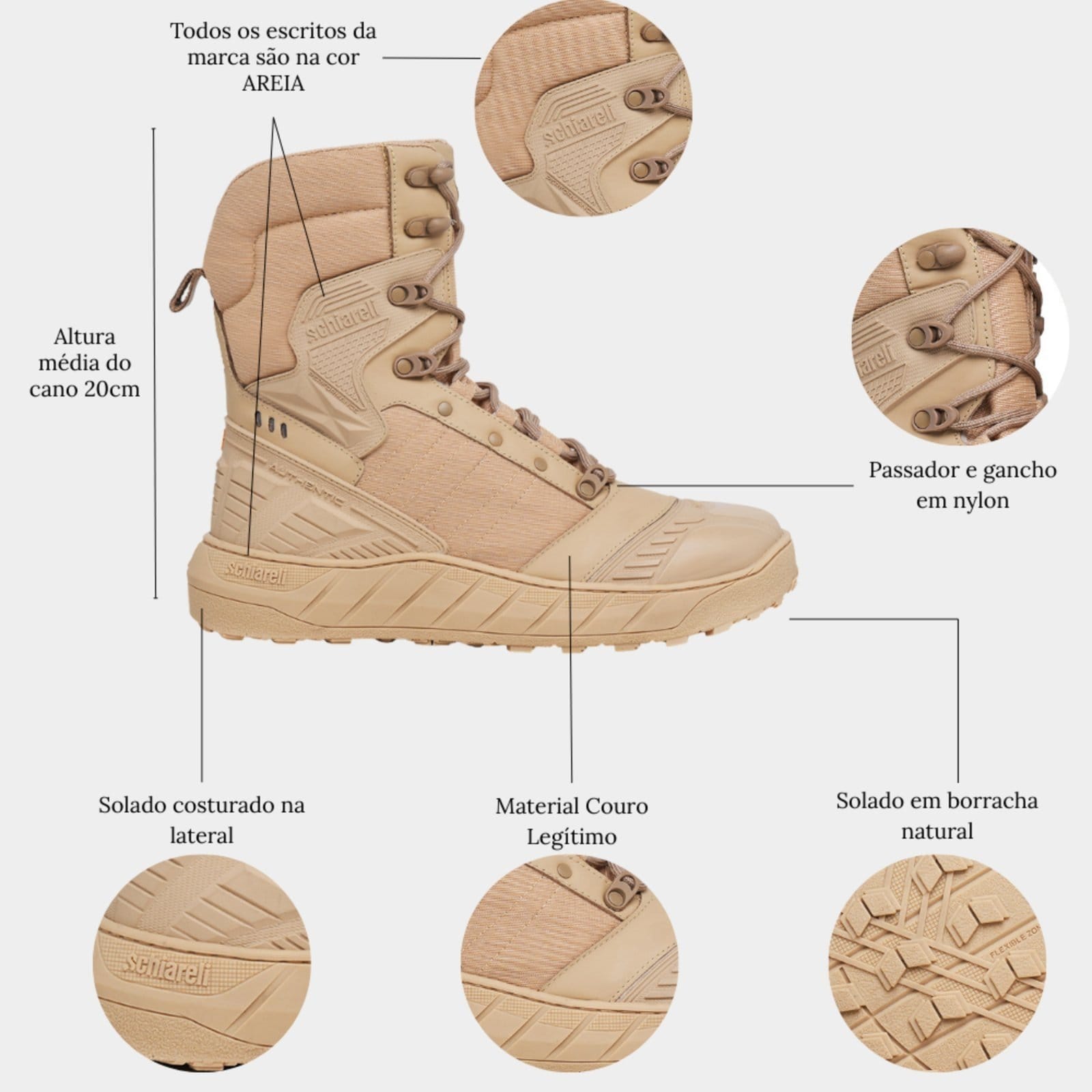 Vista 2 Bota Masculina Adventure Areia Militar Schiareli 974 Casual Schiareli bege