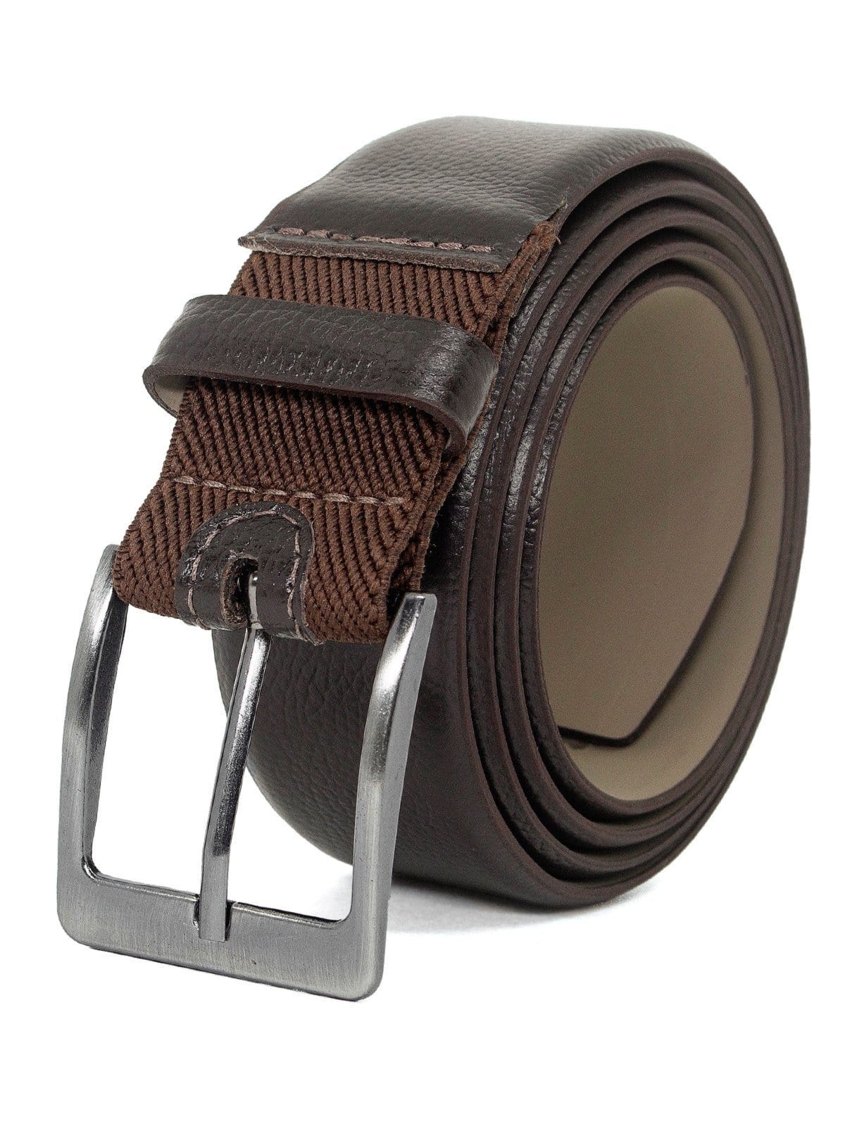 Cinto Masculino Fasolo Couro Legítimo Comfort Social Fivela Largo Expansível Café Fivela Prata