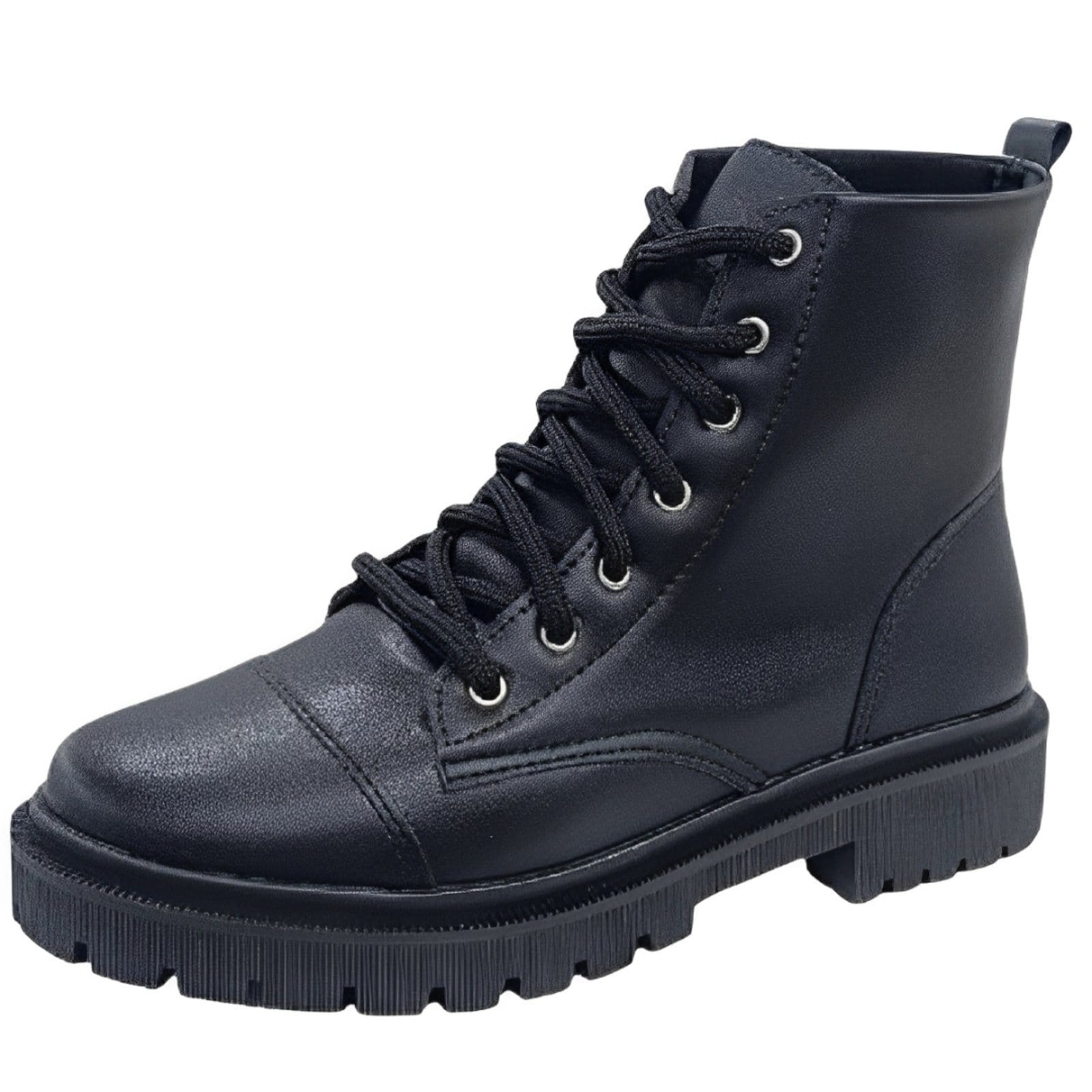 Bota Coturno Tratorado Sola Baixa Bloco Liso Preto