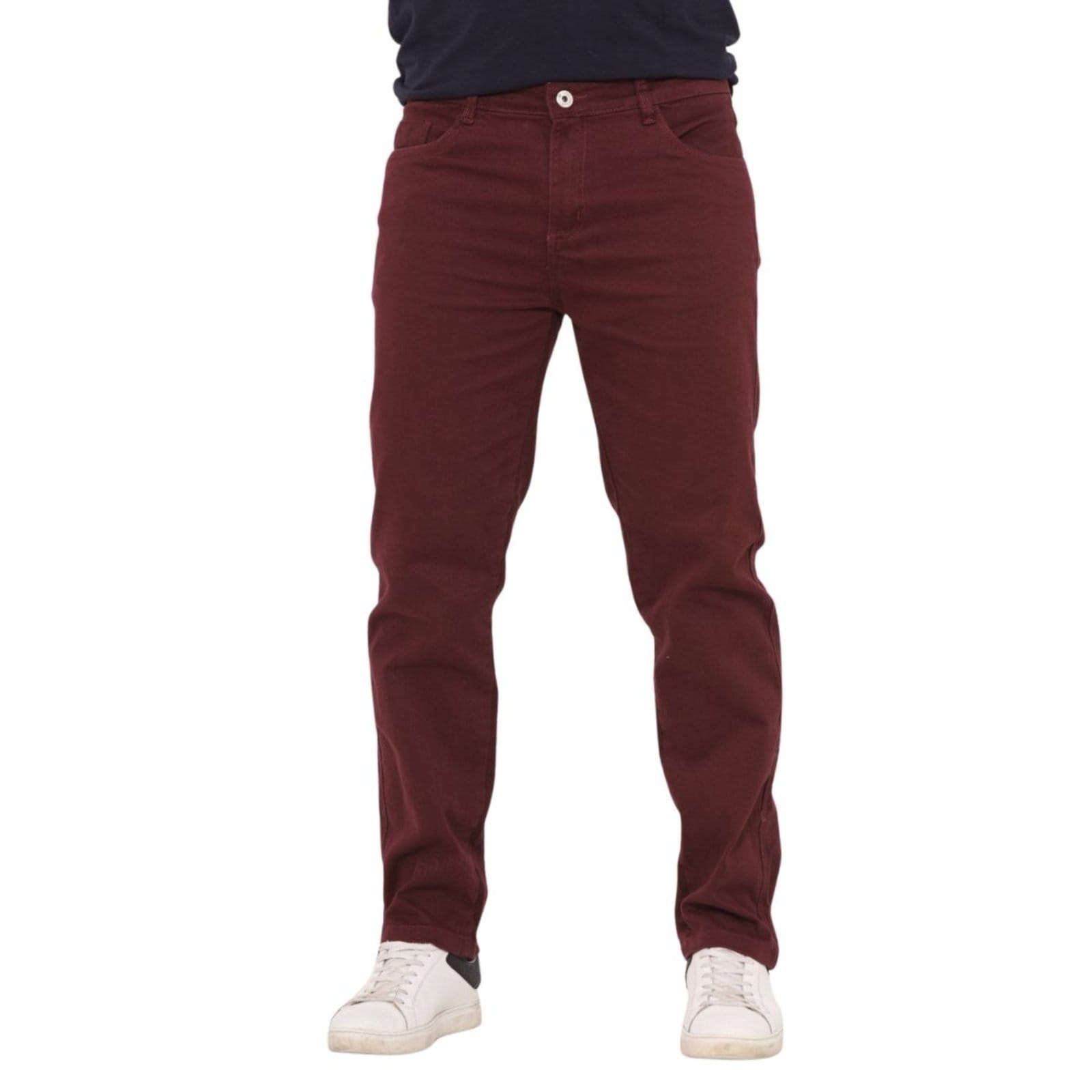Vista principal Calça Masculina de Sarja na Cor Corte Tradicional Casual Jeans Loka bordô/vinho