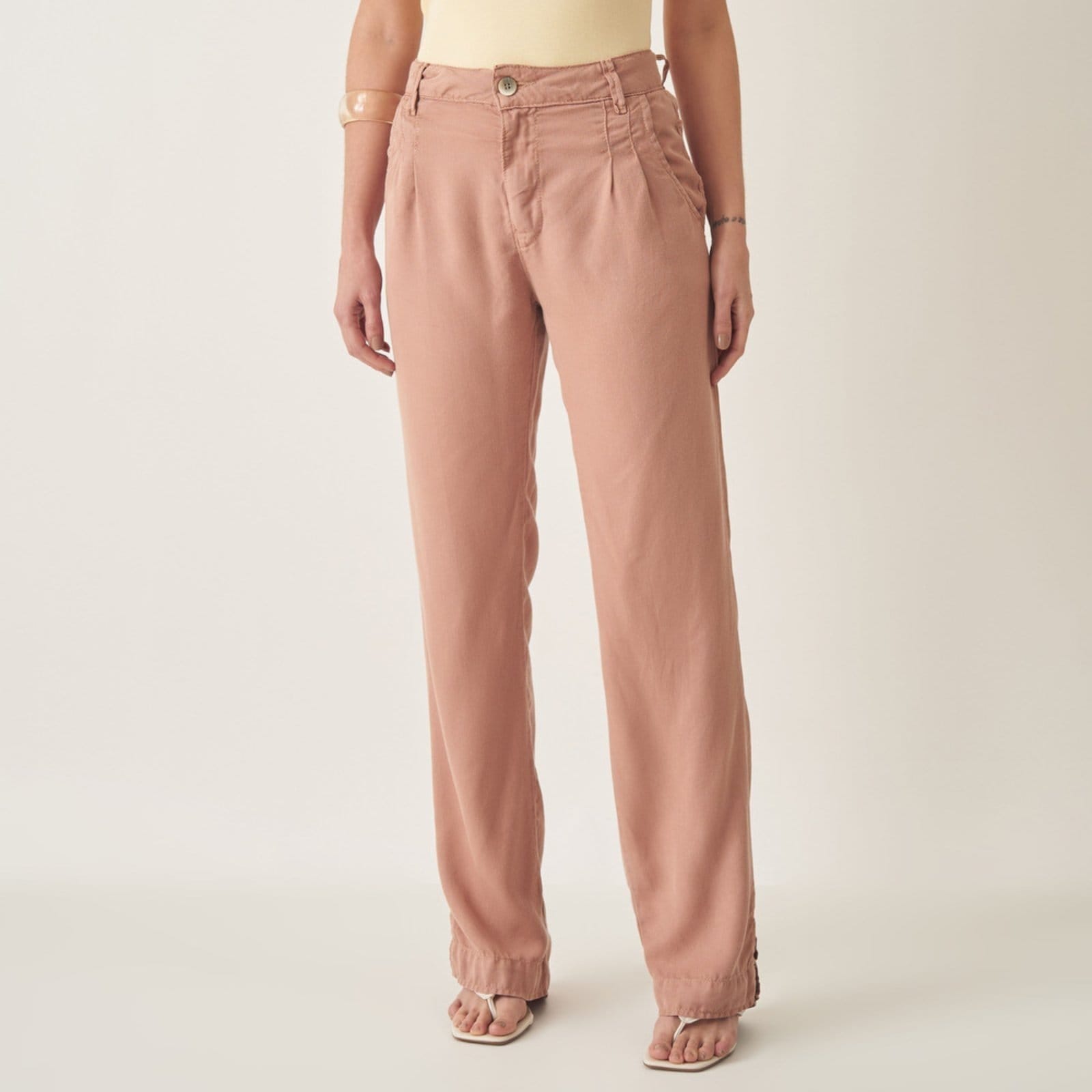 Calça Reta Tencel Color com Pregas