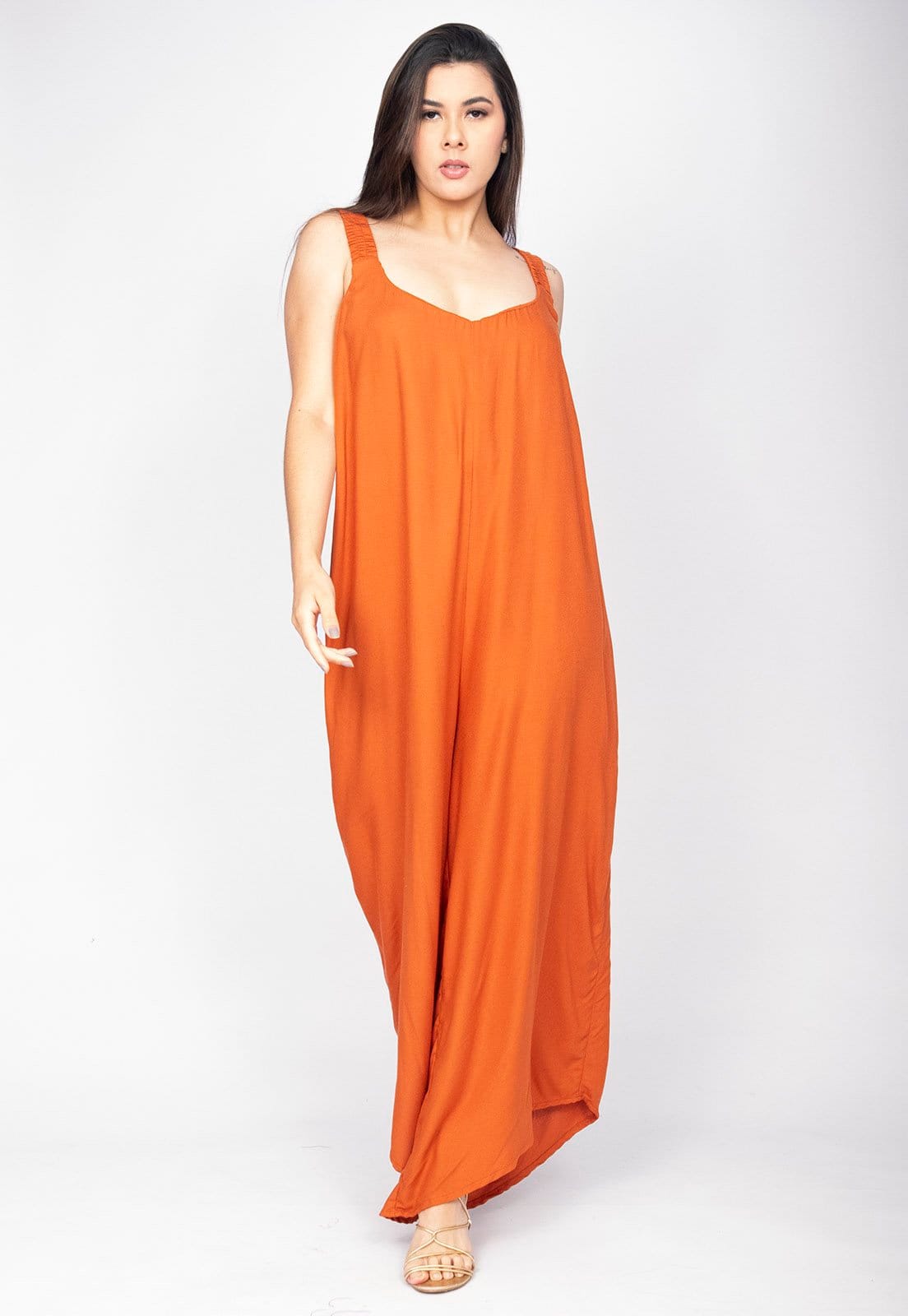 Macacão Saruel Viscose Alça com Elástico Terracota