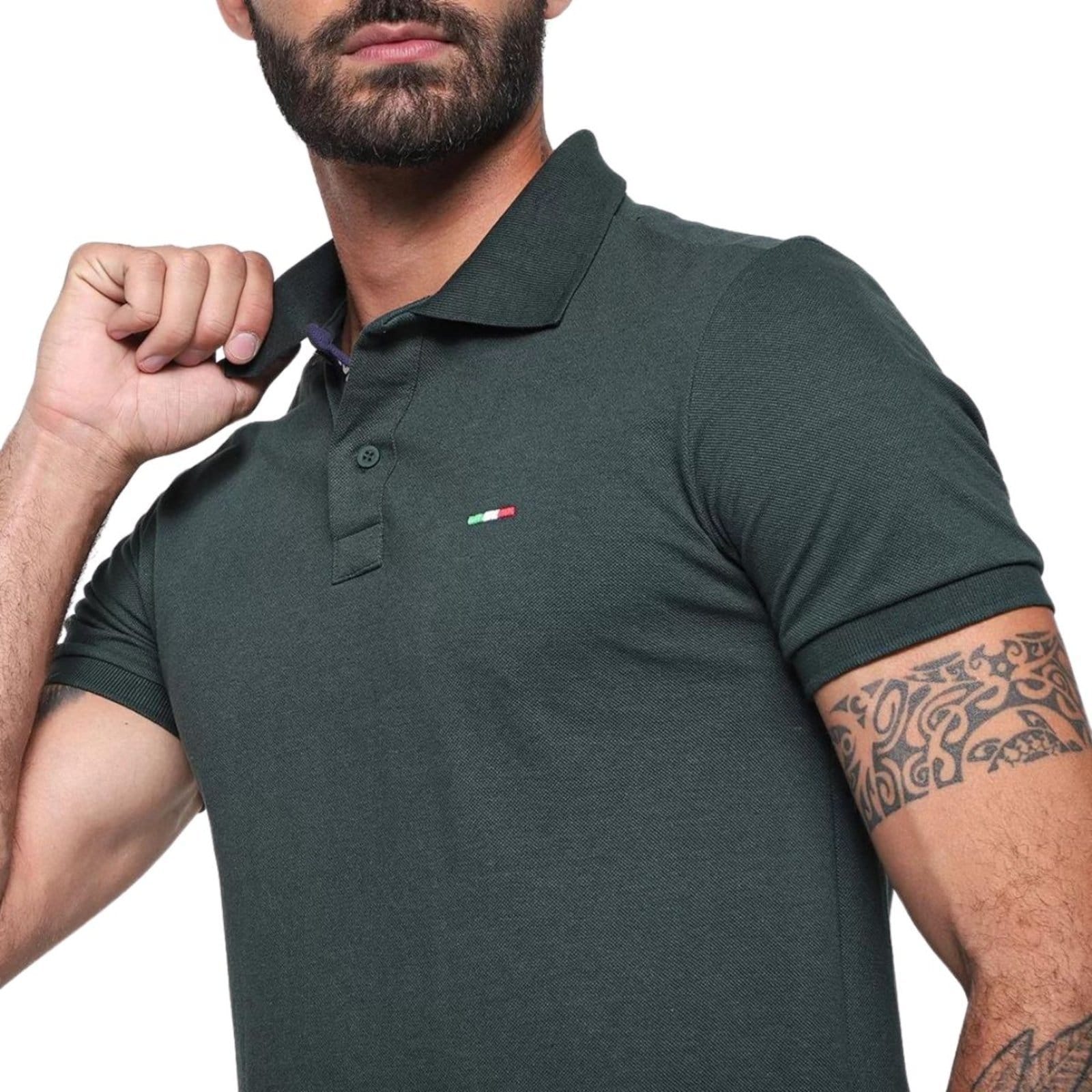 Camisa Polo Vih Triny Masculina Básica Piquet no Estilo Tommy Bordado Itália Militar