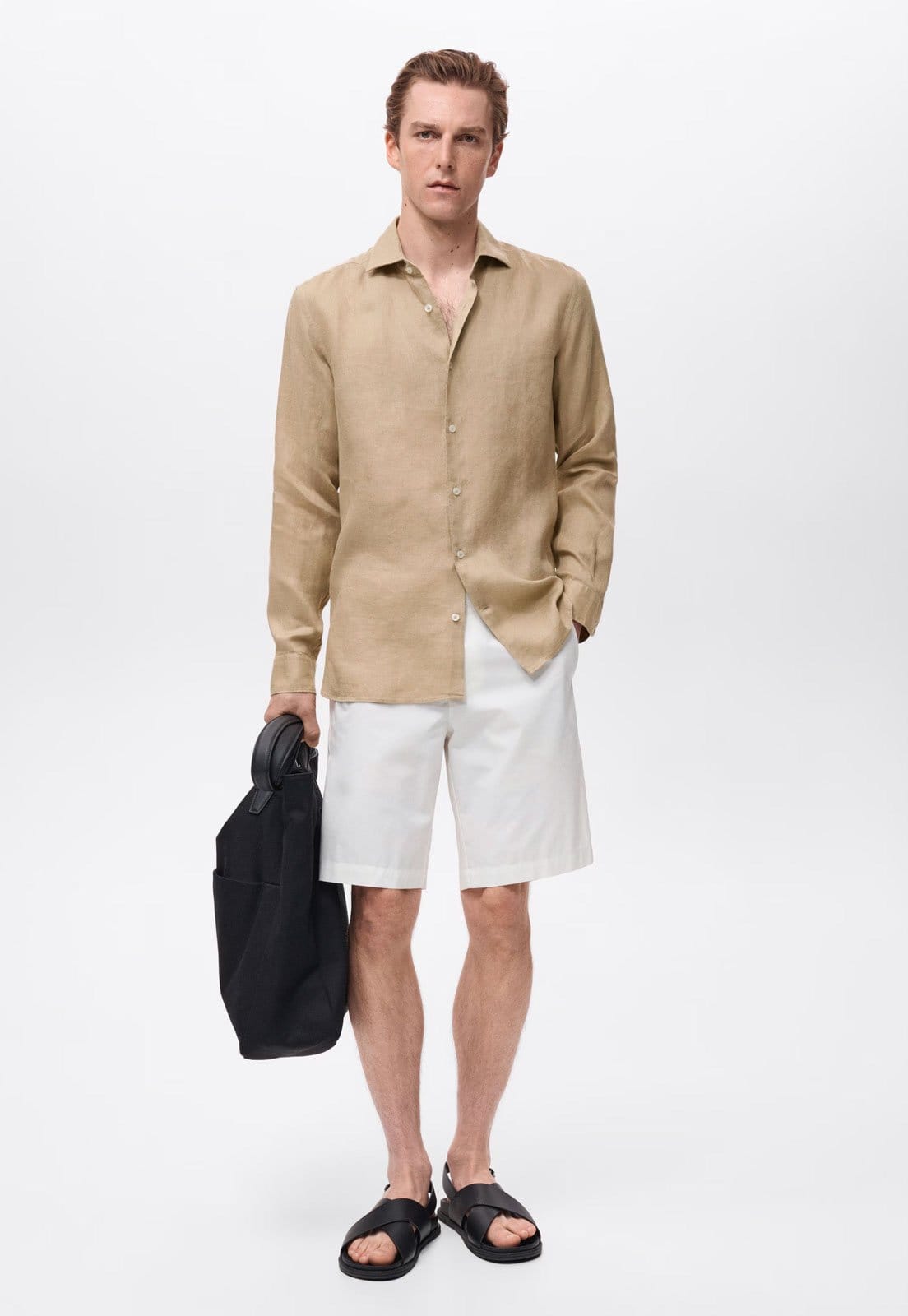 Vista 2 Camisa Masculina Mango Tucan Linho Mango bege