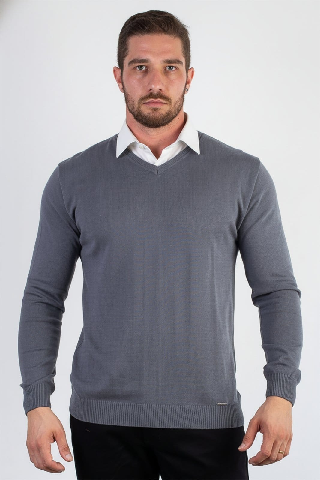 Suéter Enluaze Masculino Gola V De Malha 50001 - Chumbo