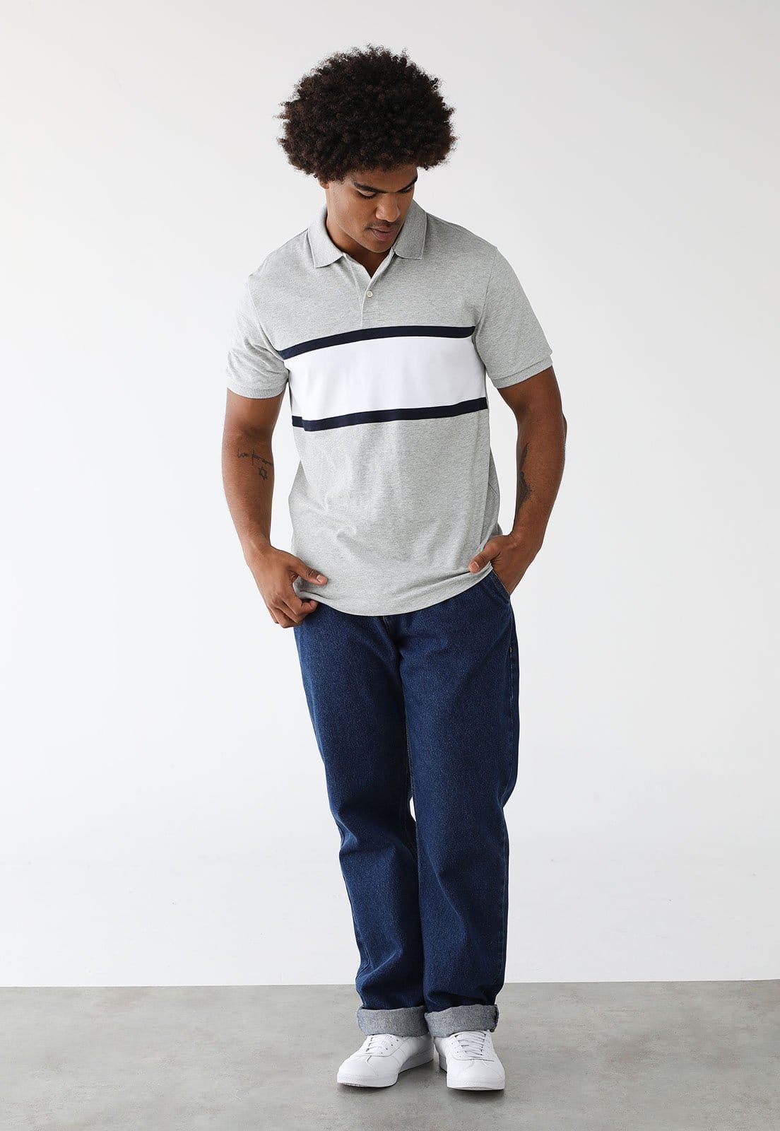 Vista 2 Camisa Polo GAP Reta Piquet GAP cinza