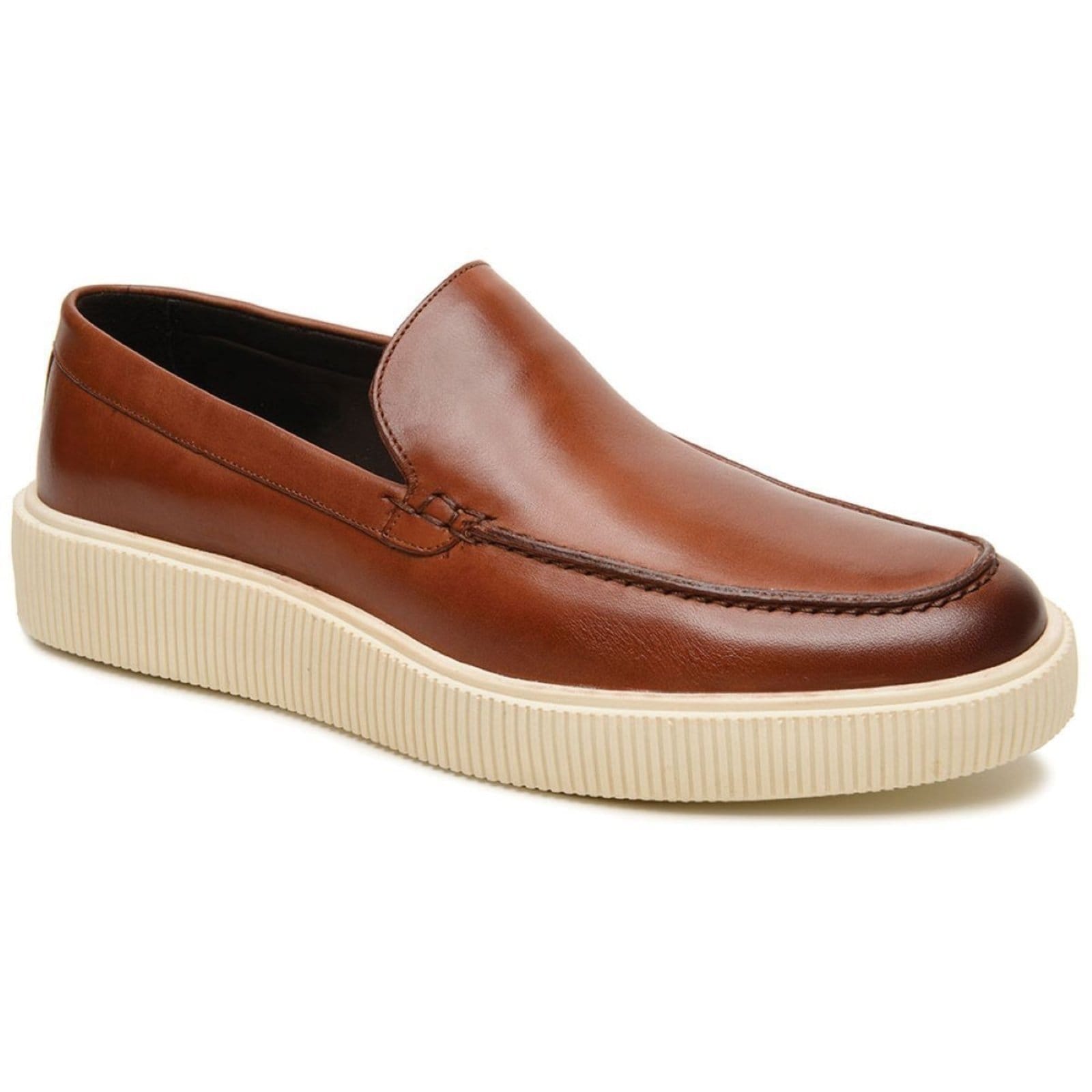 Sapato Masculino Casual Veritimo Em Couro Sapatenis Slip On Derby Mocassim Conforto Whisky