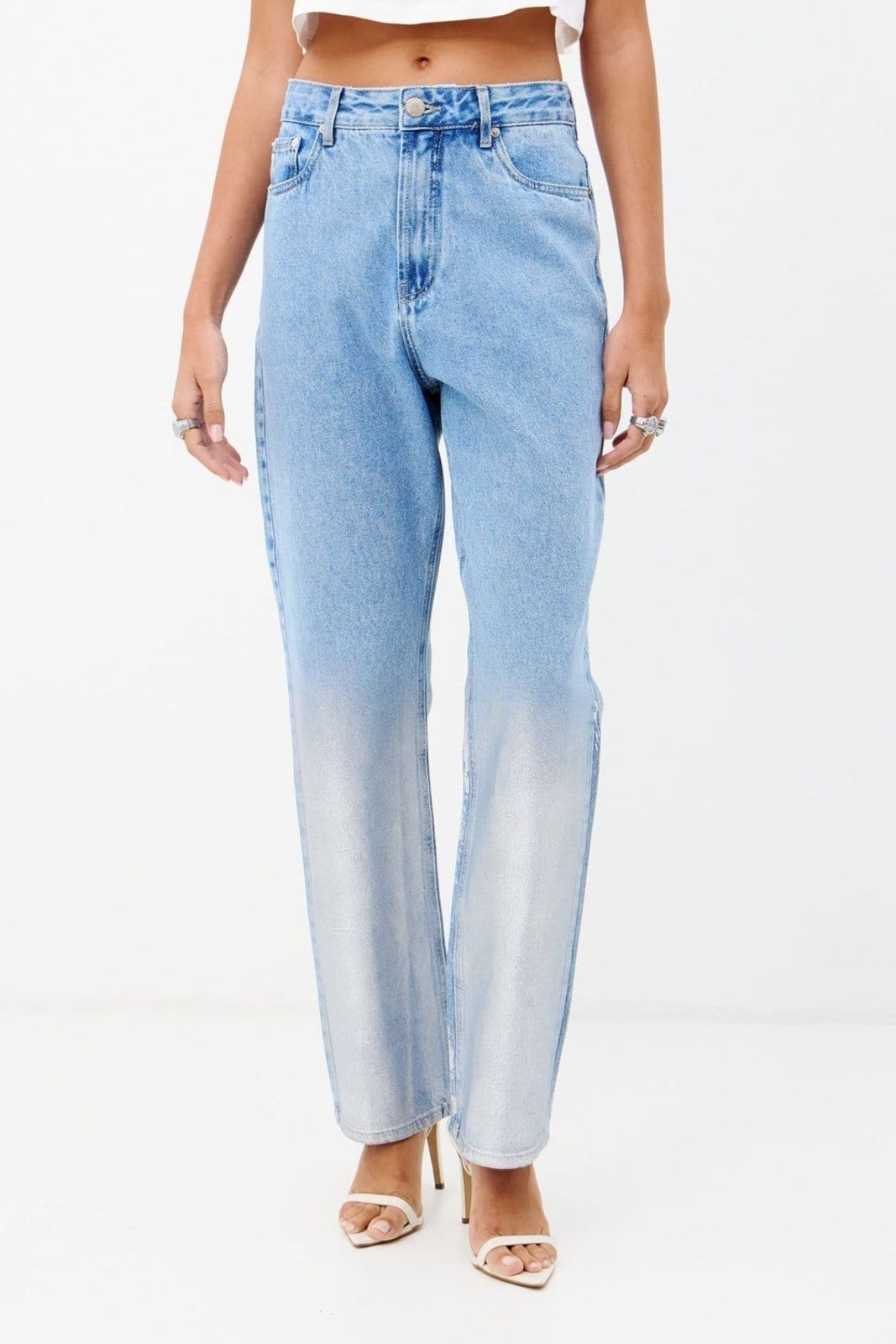 Vista 2 Calça Straight Detail Foil Feminina Inblanche jeans