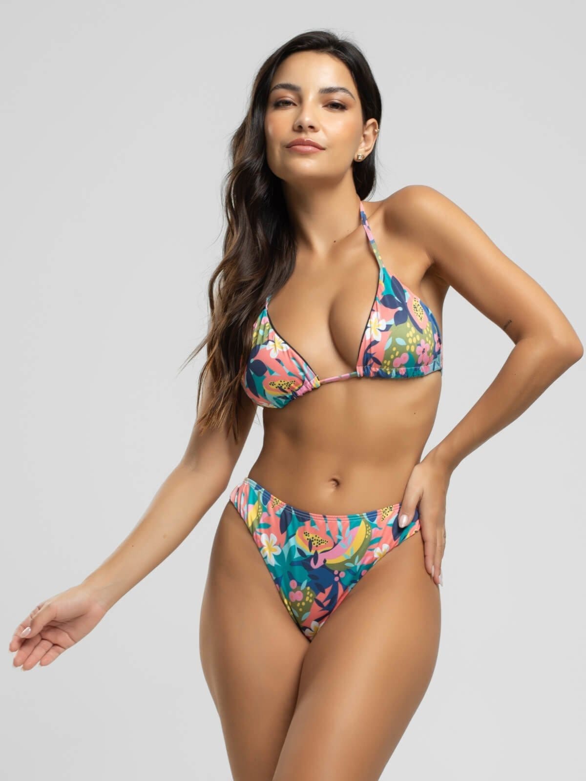 Biquini Cortininha Calcinha Fio Duplo Proteção Uv 50+ Vicbela Flor