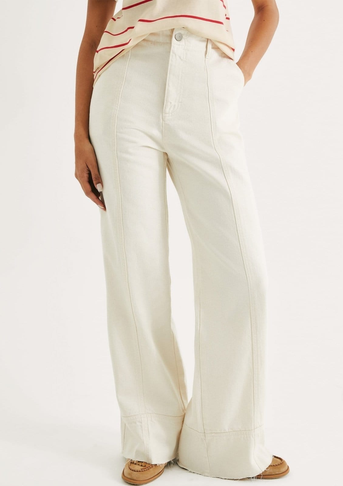 Vista 2 Calça Feminina Wide Leg Cintura Alta Hering off-white