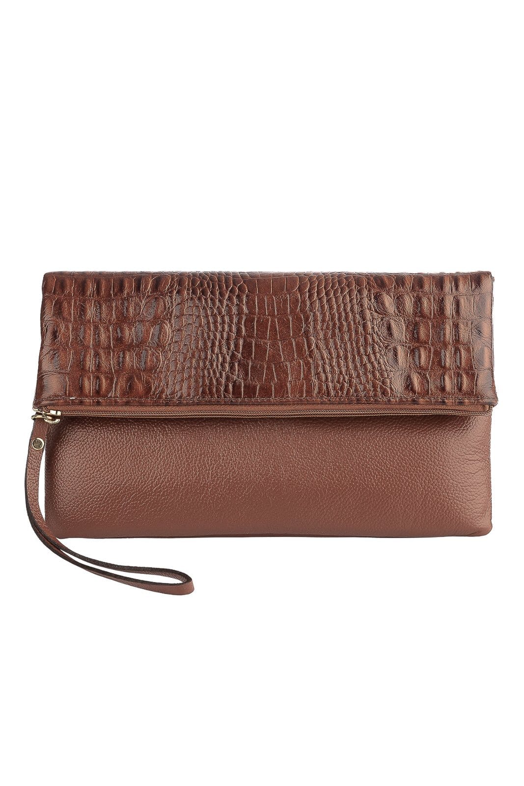 Clutch de couro croco Nikki - Whisky