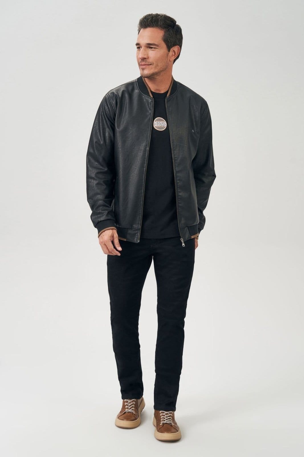 Jaqueta Bomber PU Masculina Acostamento