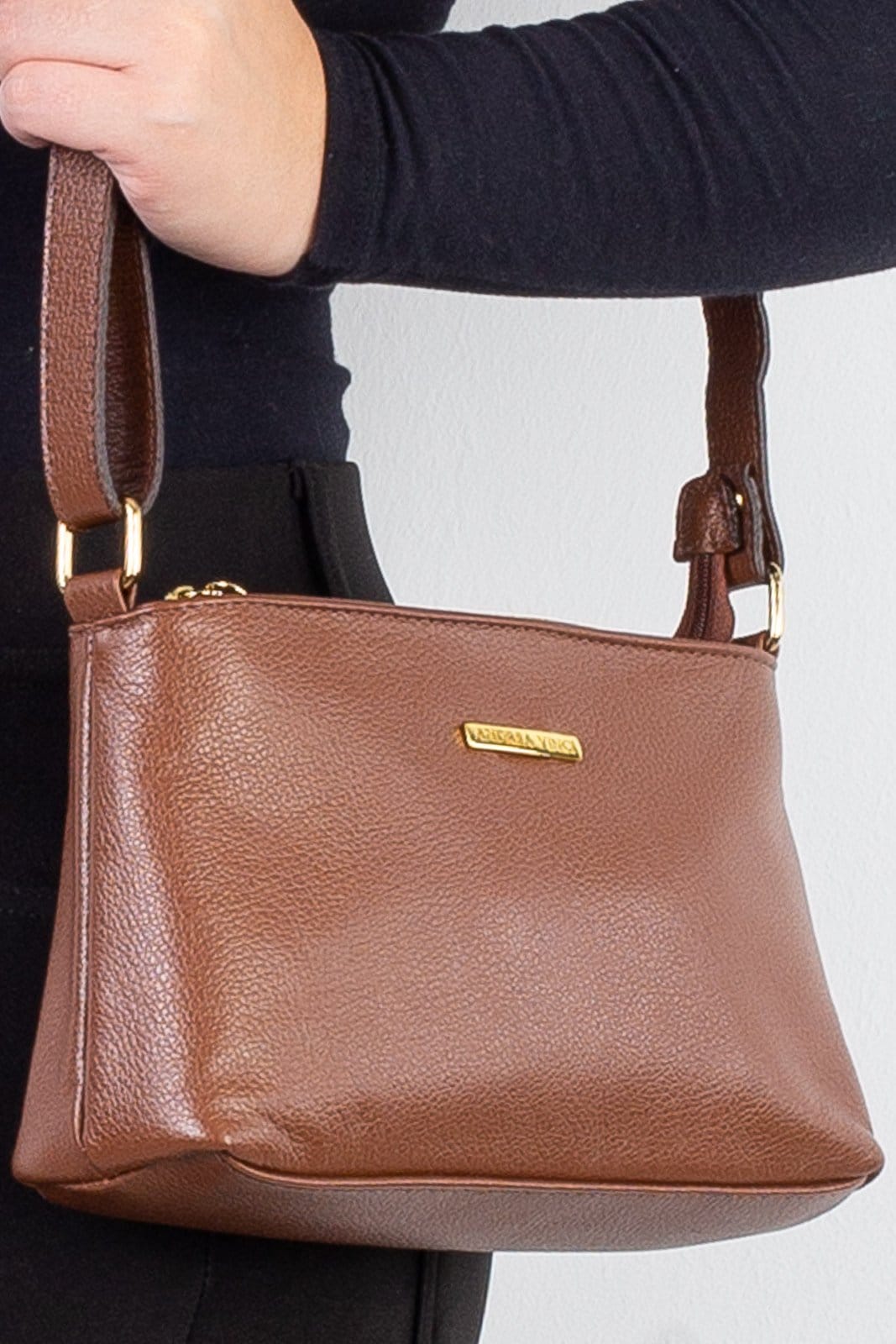 Vista 2 Bolsa pequena transversal de couro liso Iris - Whisky Andrea Vinci azul