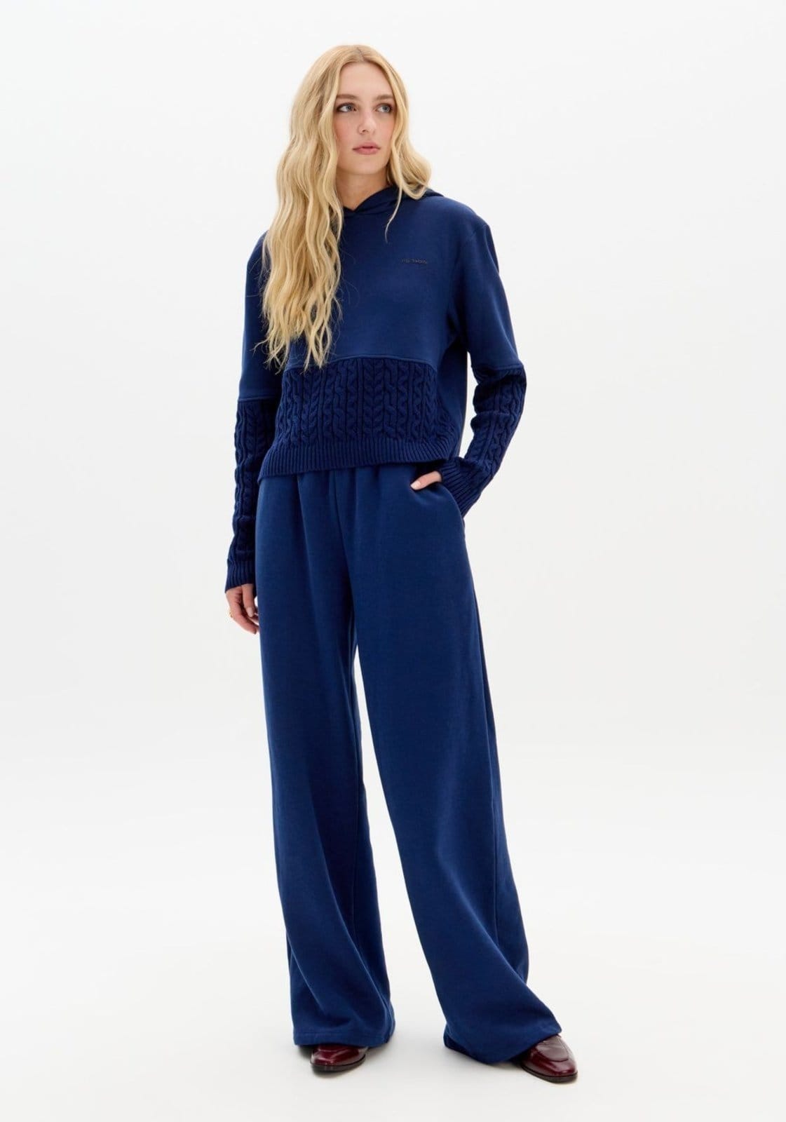 Calça Moletom Wide Leg Cintura Alta