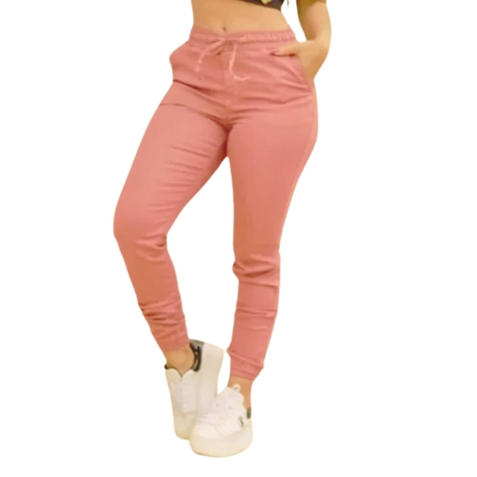 Vista principal Calça Jogger Jeans Loka Moda Feminina na Sarja Jeans Loka rosa