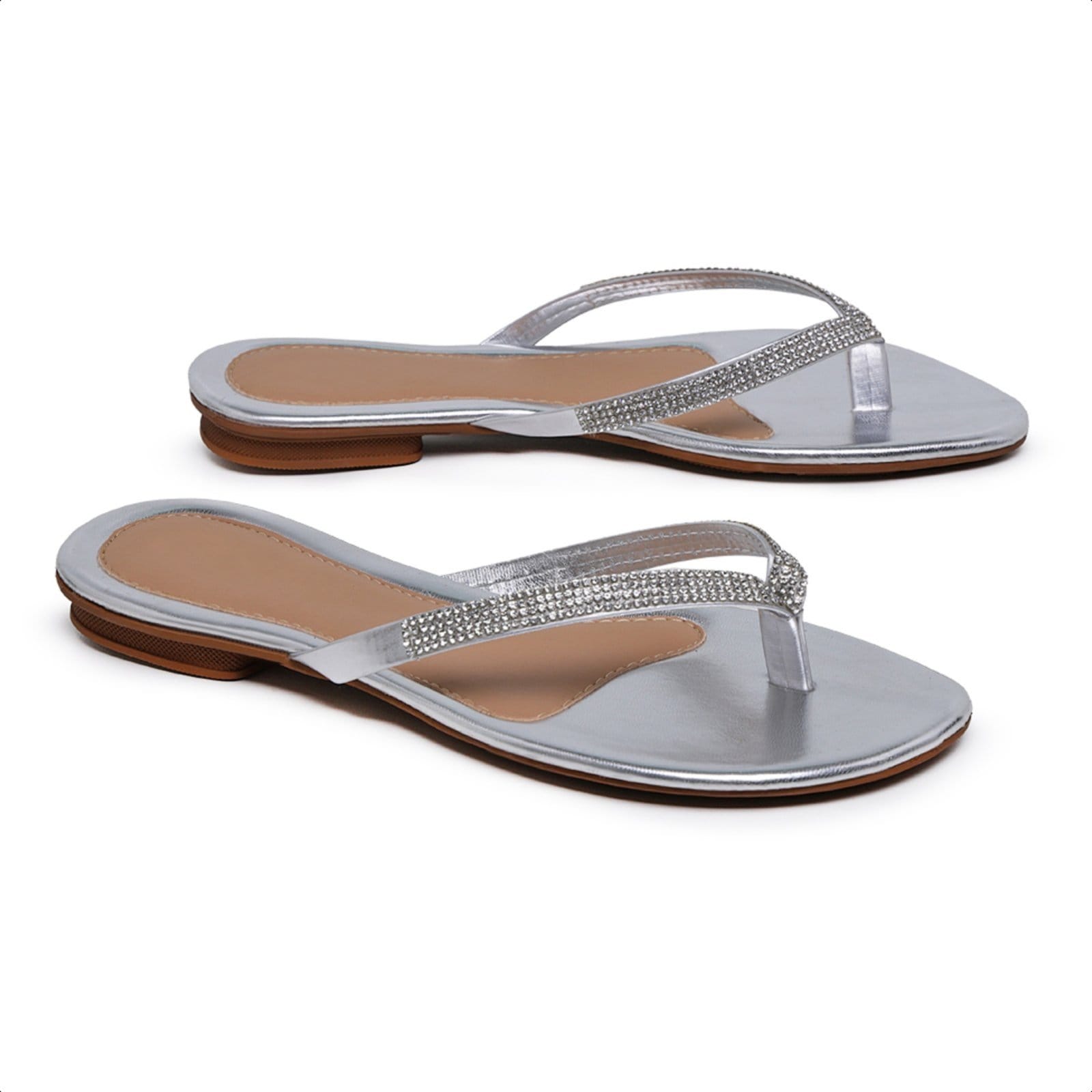 Vista 2 Chinelo Feminino Salto Baixo Rasteirinha Com Strass Carmelo Shoes Casual Dia a Dia Praia CARMELO SHOES prata