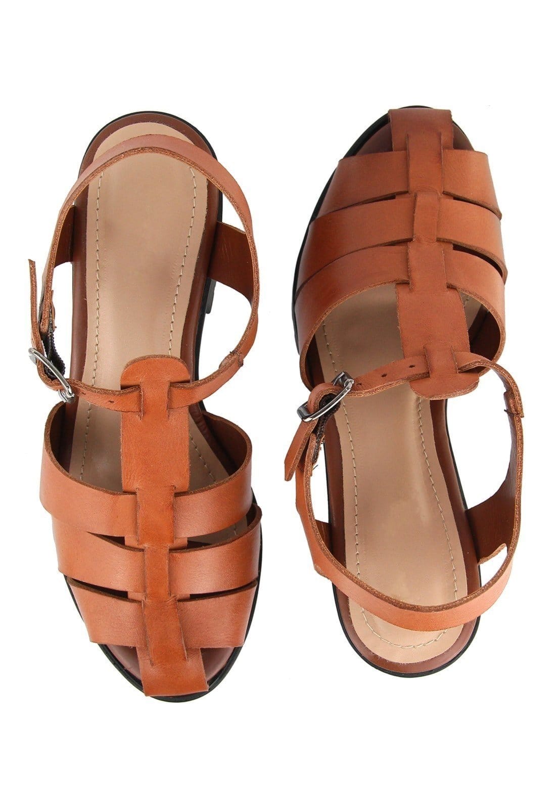 Vista 2 Sandália Tratorada em Couro Salto Bloco Tiras Maria Paula Rusty MARIA PAULA marrom