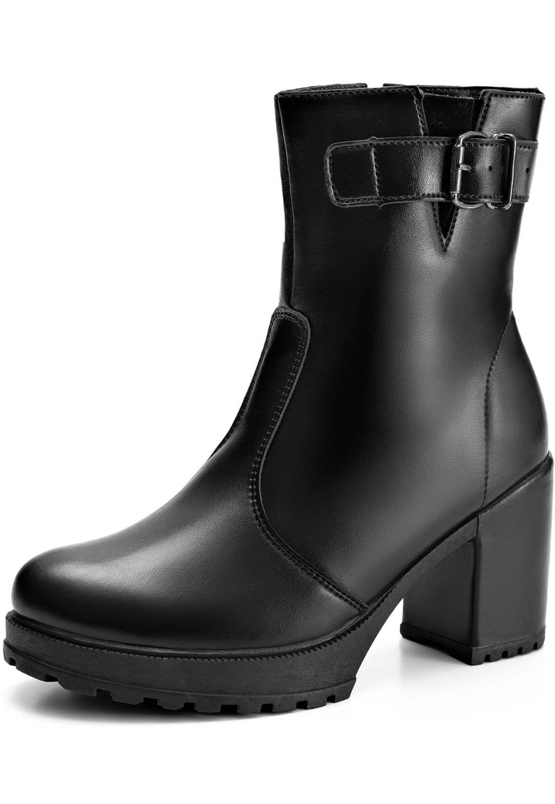 Bota Feminina Lumiss Tratorada Confortável Cano Curto Salto Bloco Fivela