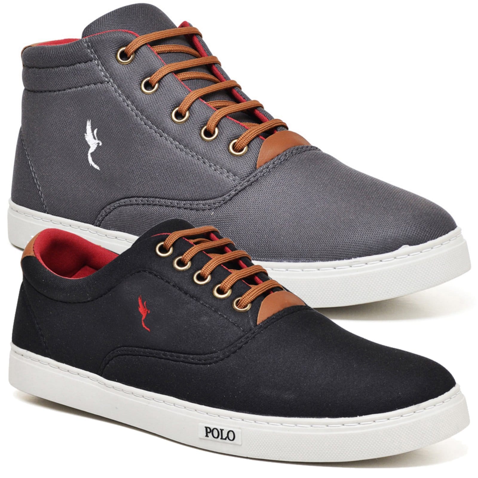 Kit 2 Pares Sapatênis Masculino Casual Polo Cano Alto E Cano Baixo Cinza/Preto