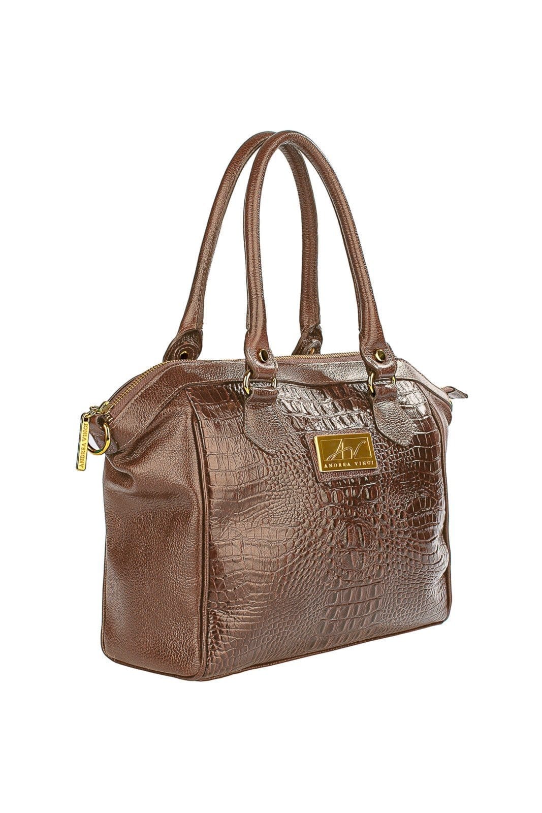 Vista 2 Bolsa Andrea Vinci estruturada de couro croco Leila - Whisky Andrea Vinci preto