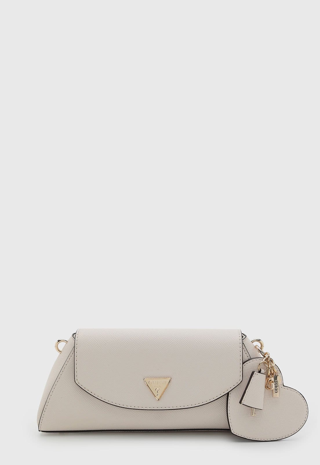 Bolsa Média Guess Logo Metálico Pingente Dourado Off White