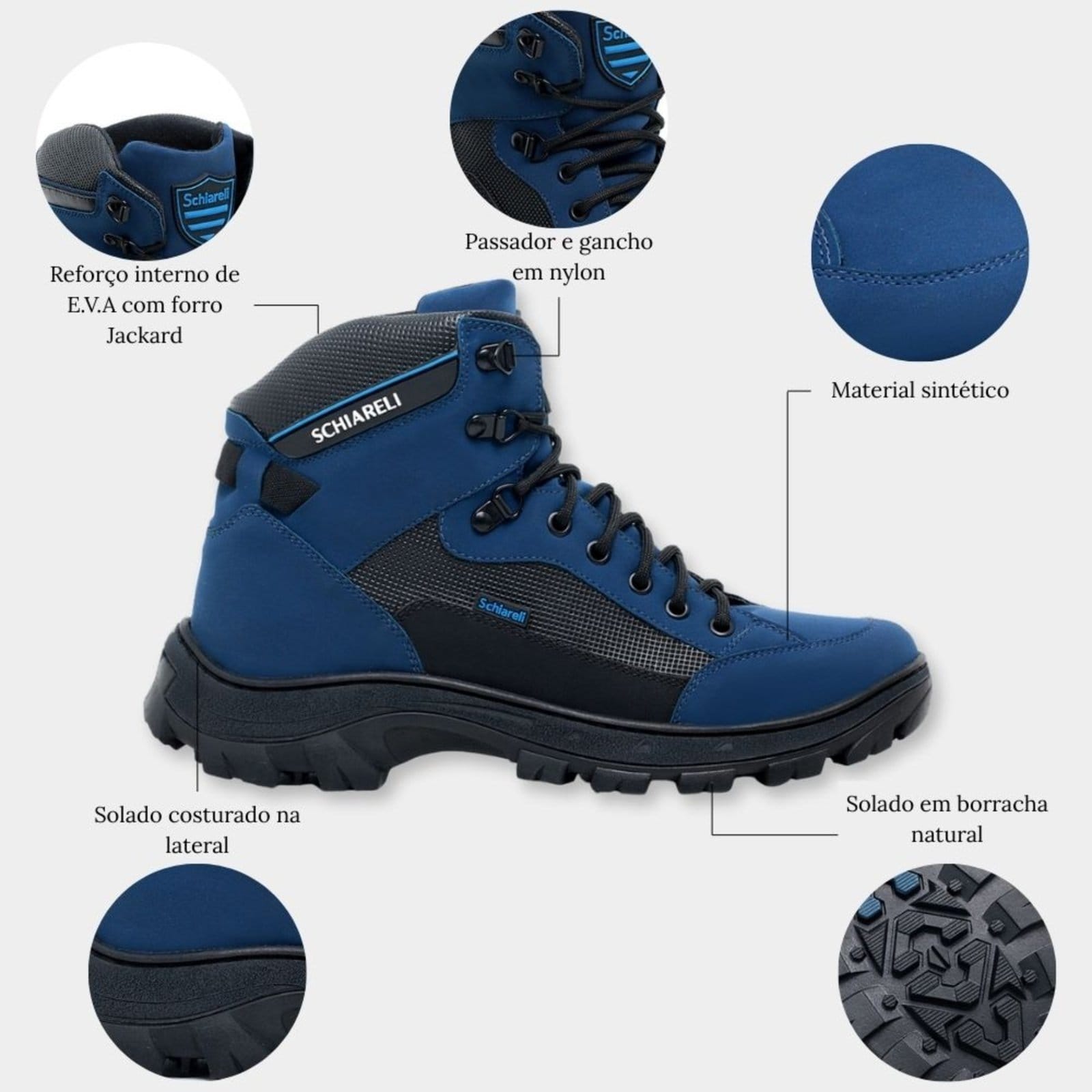 Vista 2 Coturno Tratorado Masculino Bota Cano Curto Adventure Trilha Reforçada 2190 Royal Schiareli azul