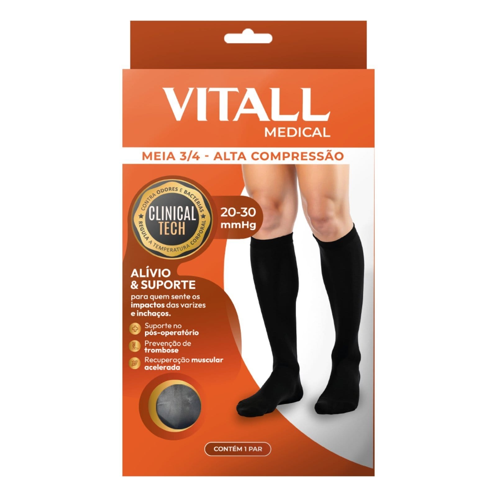 Meia 3/4 Vitall Medical Alta Compressão Com Ponteira 20-30 mmHg Masculino 1532 - 2