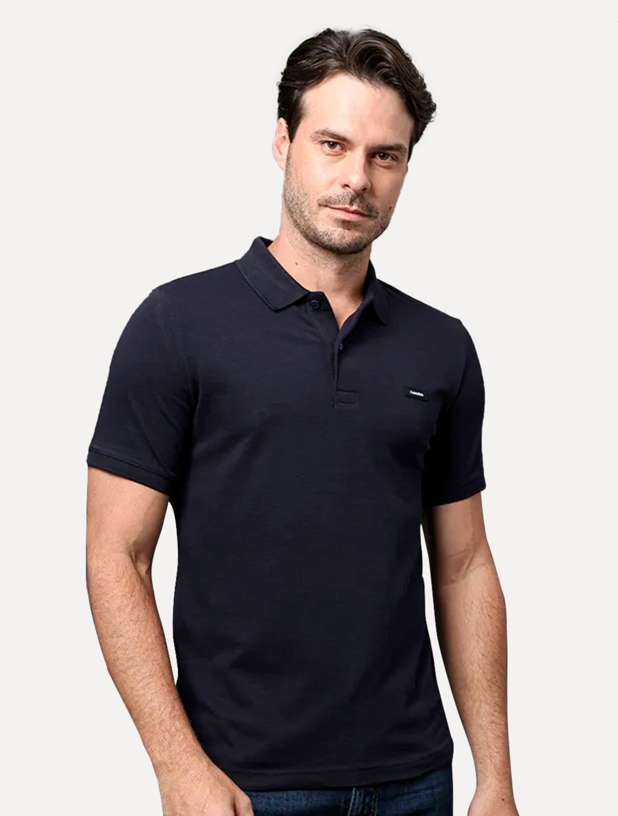 Polo Calvin Klein Masculina Piquet Slim Stretch Button