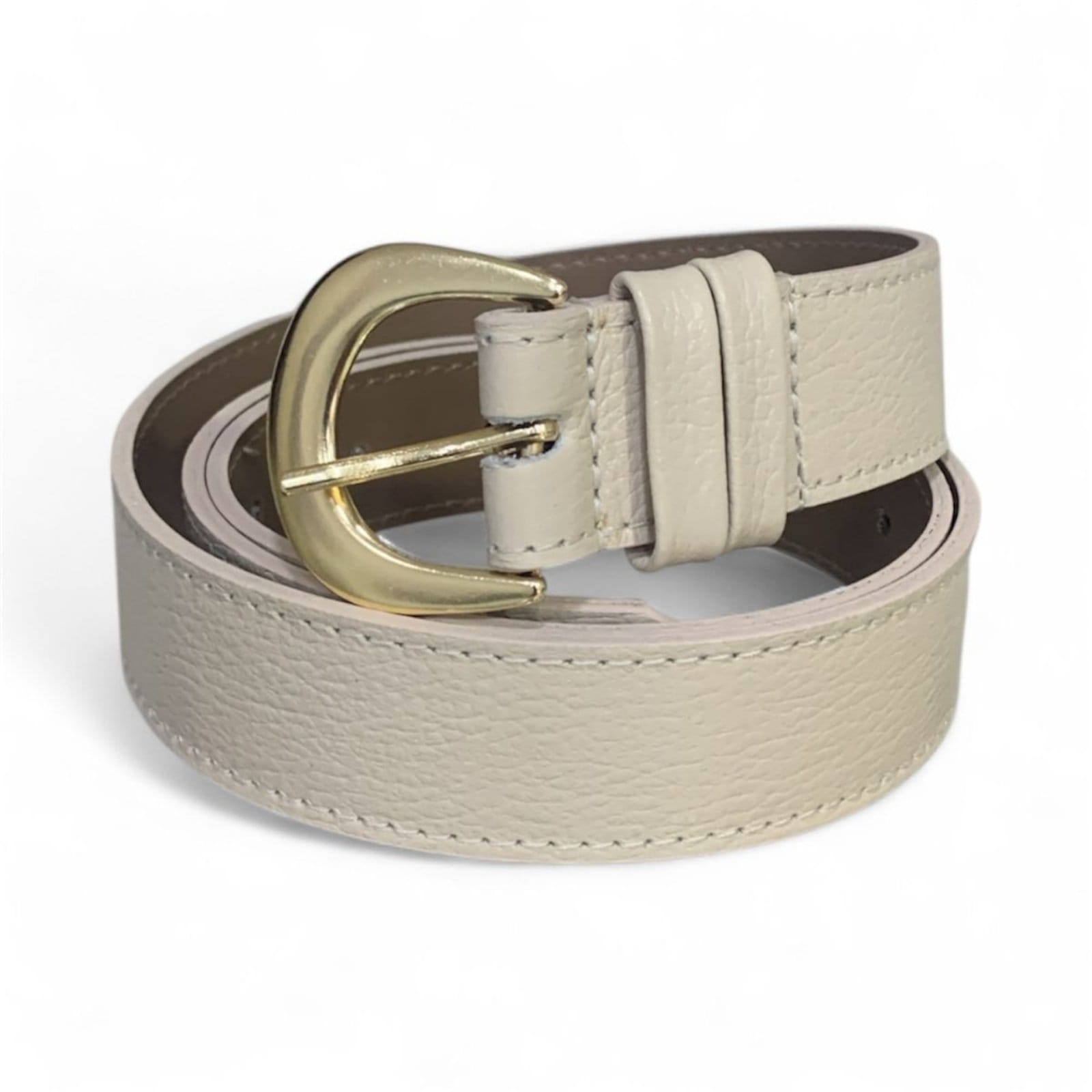 Vista 2 Cinto Feminino em Couro Fivela Arredondada Off White 013 Mariart off-white white
