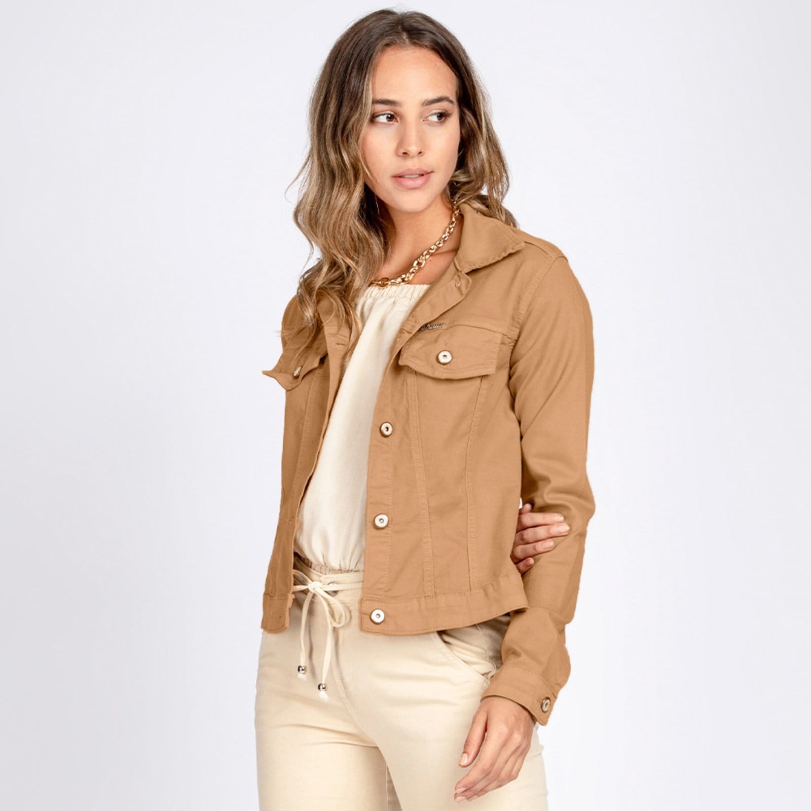 Jaqueta Jeans tipo Moletom Bloom Classica Caqui Chique