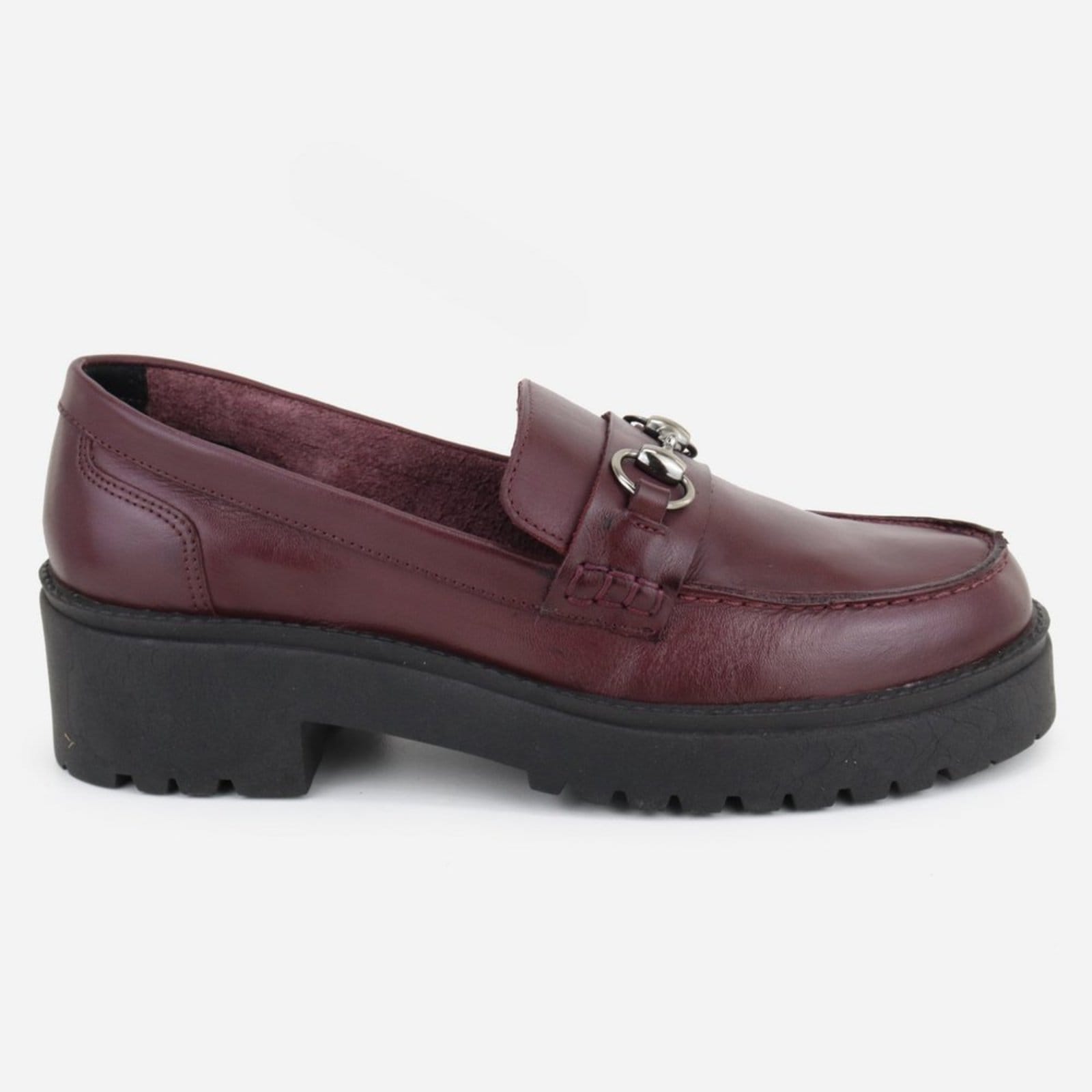 Vista 2 Mocassim em Couro Tratorado Leve Conforto Bridão Vazado Maria Paula Merlot MARIA PAULA vinho