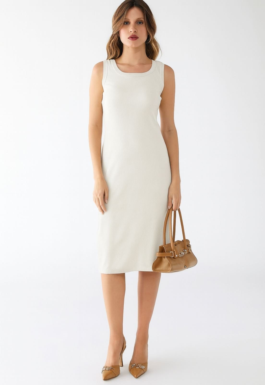 Vestido Midi Levosch De Alça E Fenda Ribana Off White