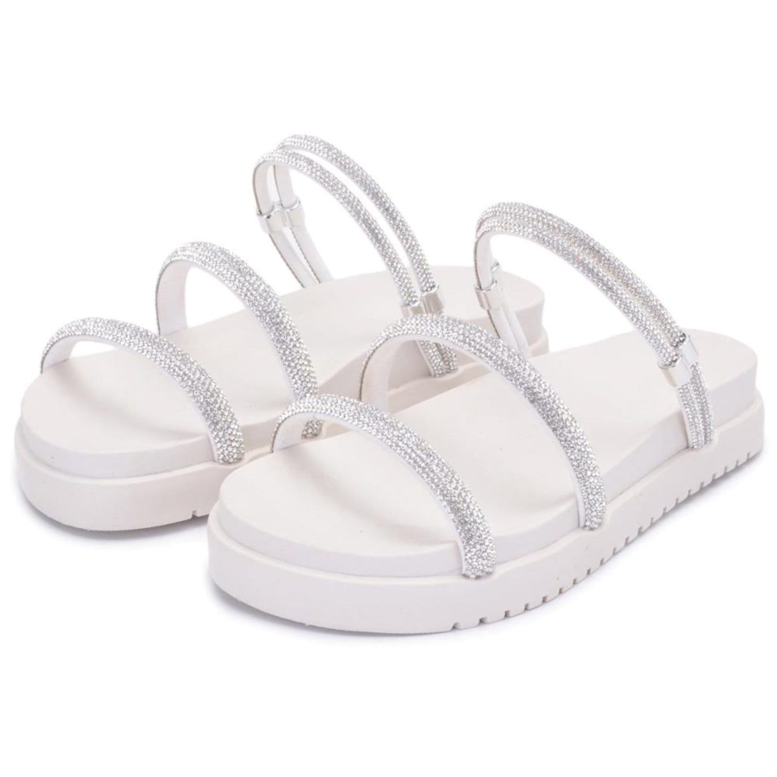 Vista 2 Sandália Feminina Papete Tiras Brilho DFT Brisa Off White Peccato | Clube do Sapatato de Franca Peccato off-white white