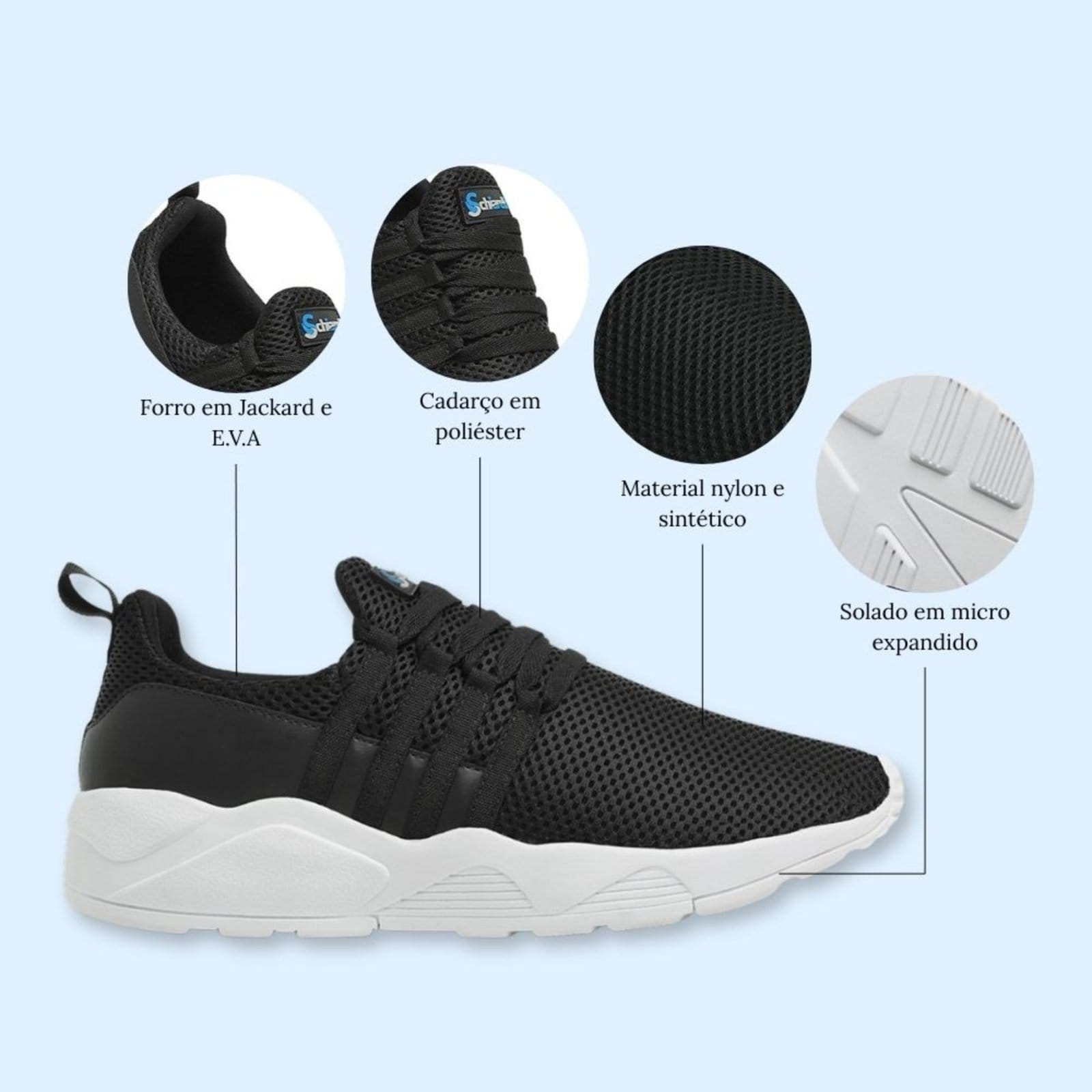 Vista 2 Tênis Feminino Casual Para Trabalhar Sair Dia a Dia Leve e Macio Sch 490 e Branco Schiareli preto
