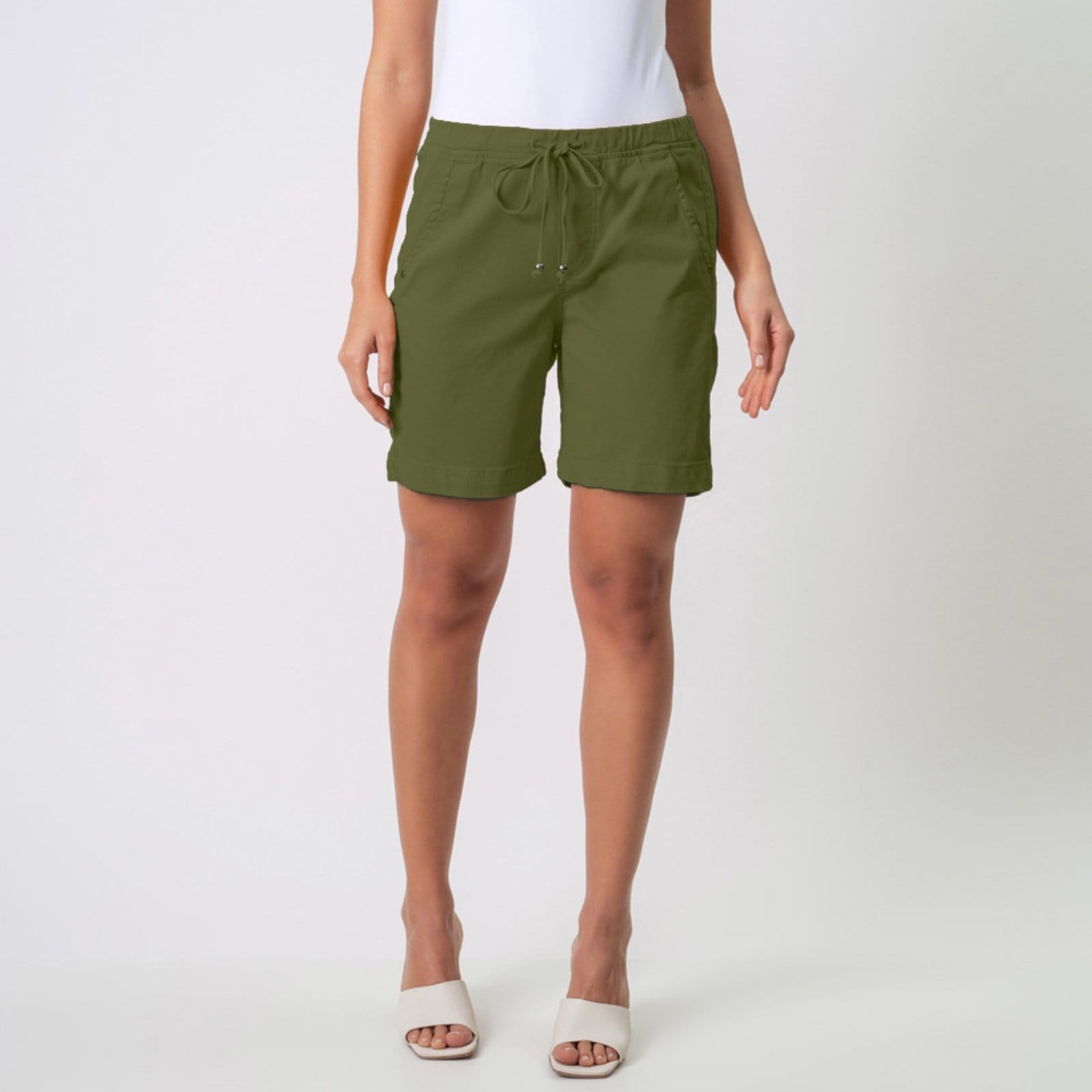 Bermuda Jogger Jeans Confort Colors Com Elástico na Cintura Verde Musgo