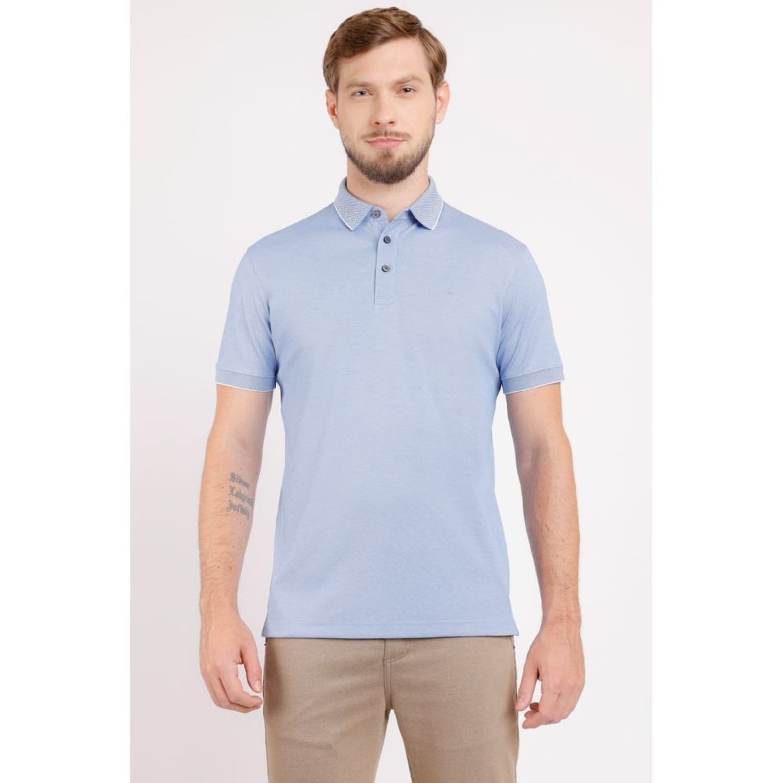 Polo Aramis Interlock Tech Manga Curta Azul Hortensia